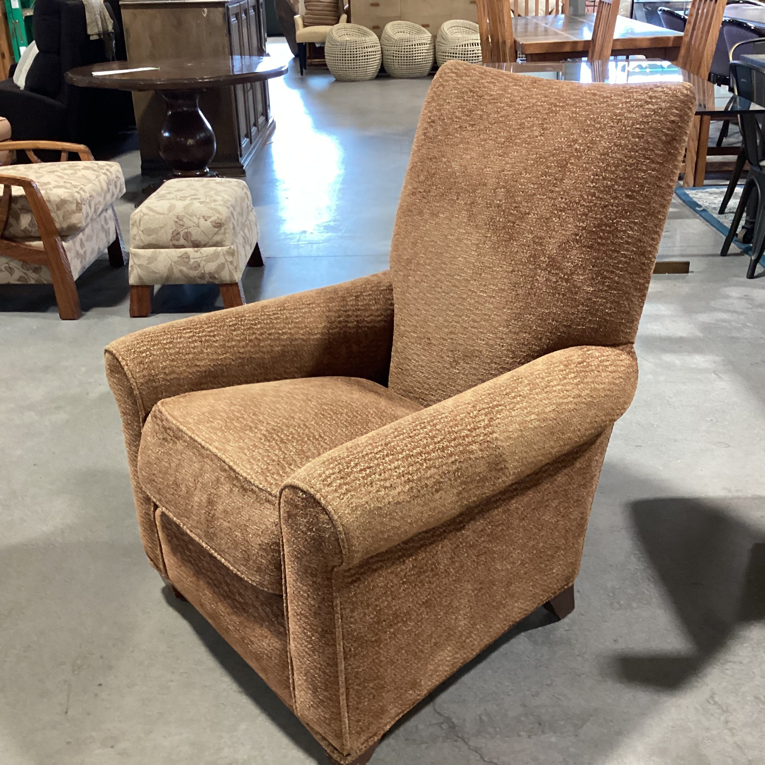 Kisabeth Custom Brown & Rust Rolled Arm Chenille Woven Chair 32"x 36"x 41"