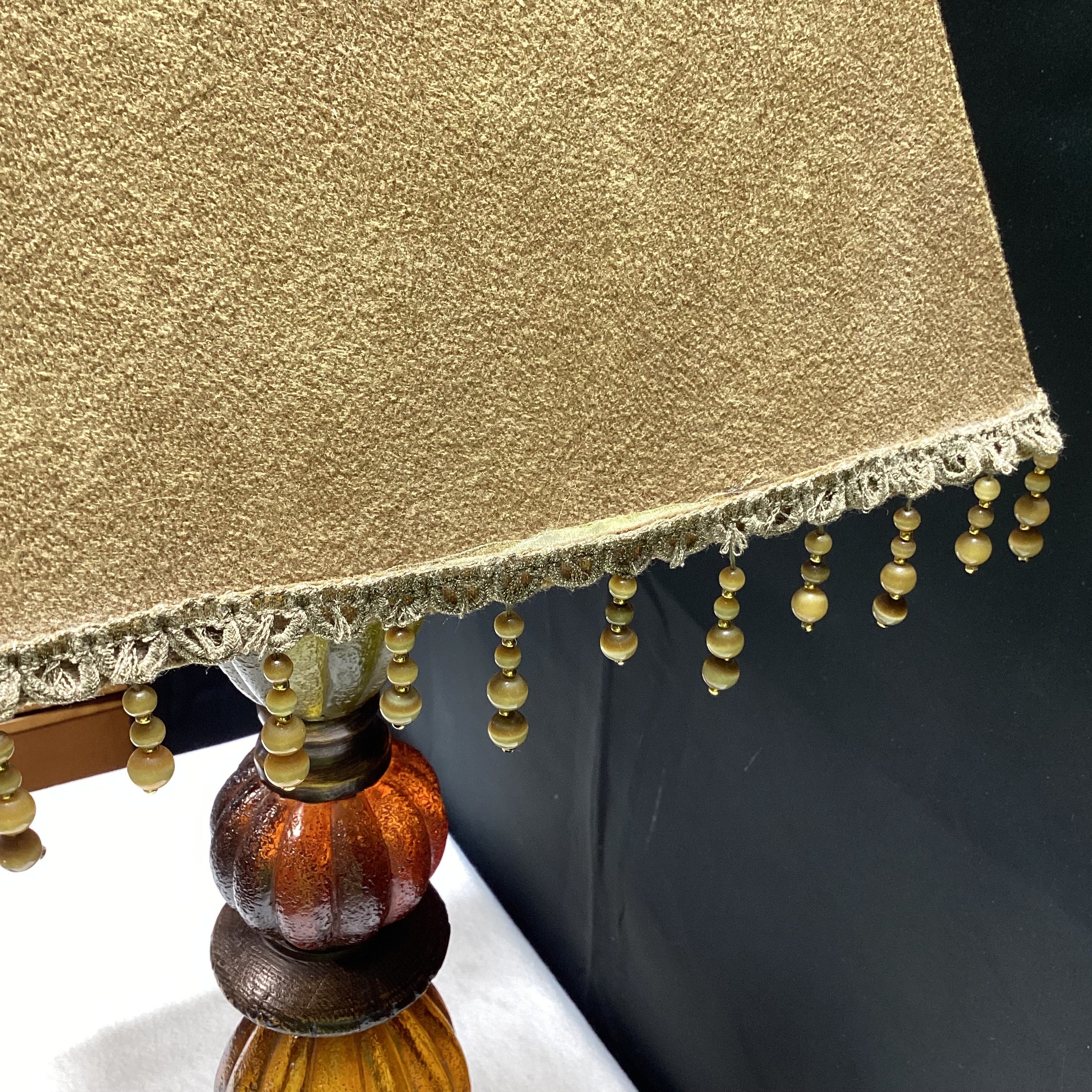 Colorful Bubbled Glass Table Lamp With Beaded Lamp Shade 11" x 33"