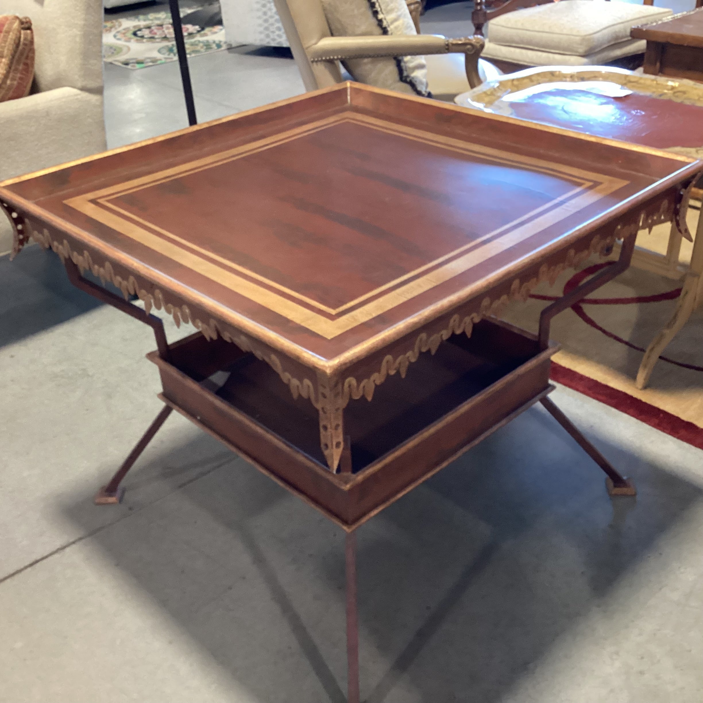 Rust Red & Gold Ornate Metal Accent Table 33.5"x 33.5"x 27"