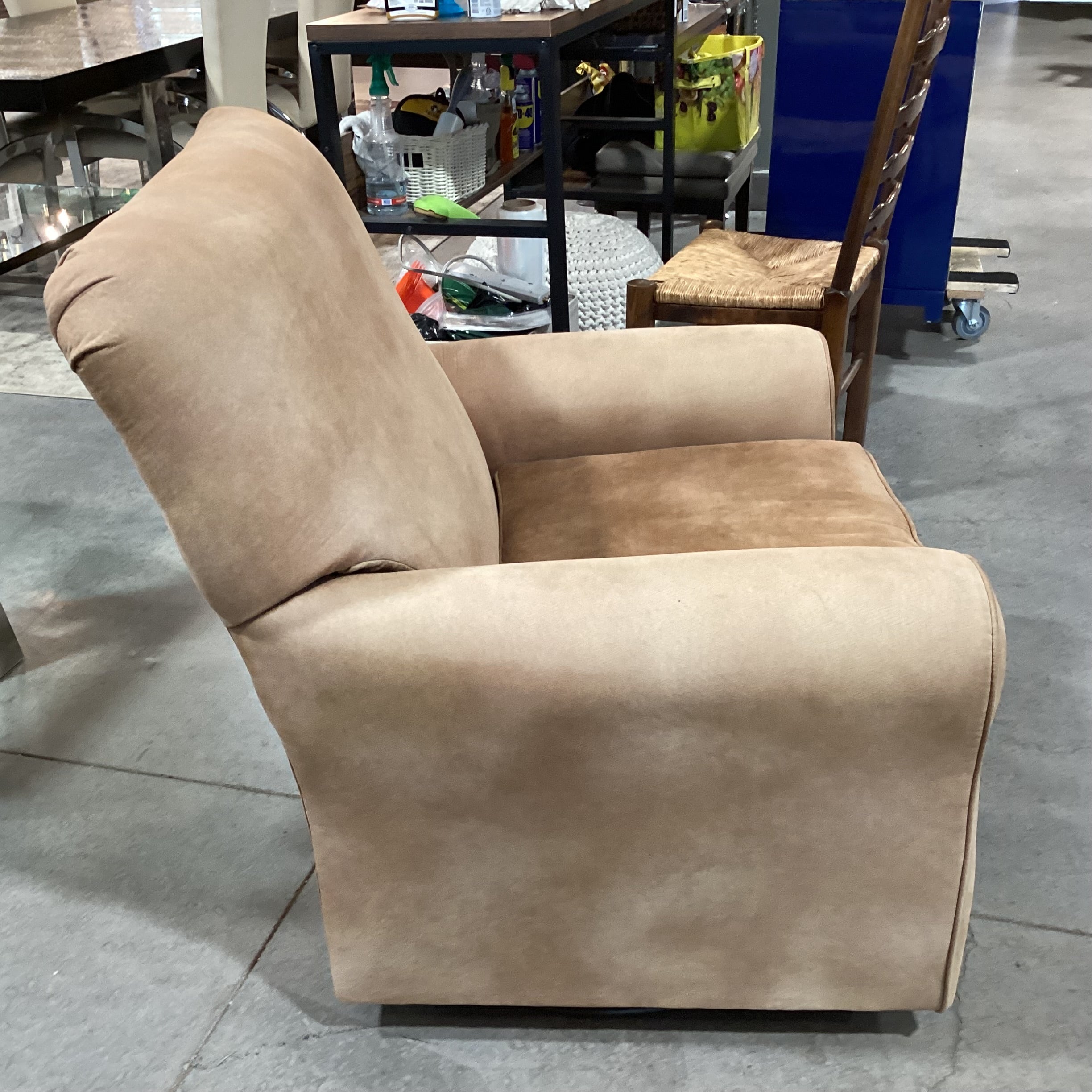 Best Chairs Tan Micro Suede Swivel Rock Chair 35"x 33"x 38"