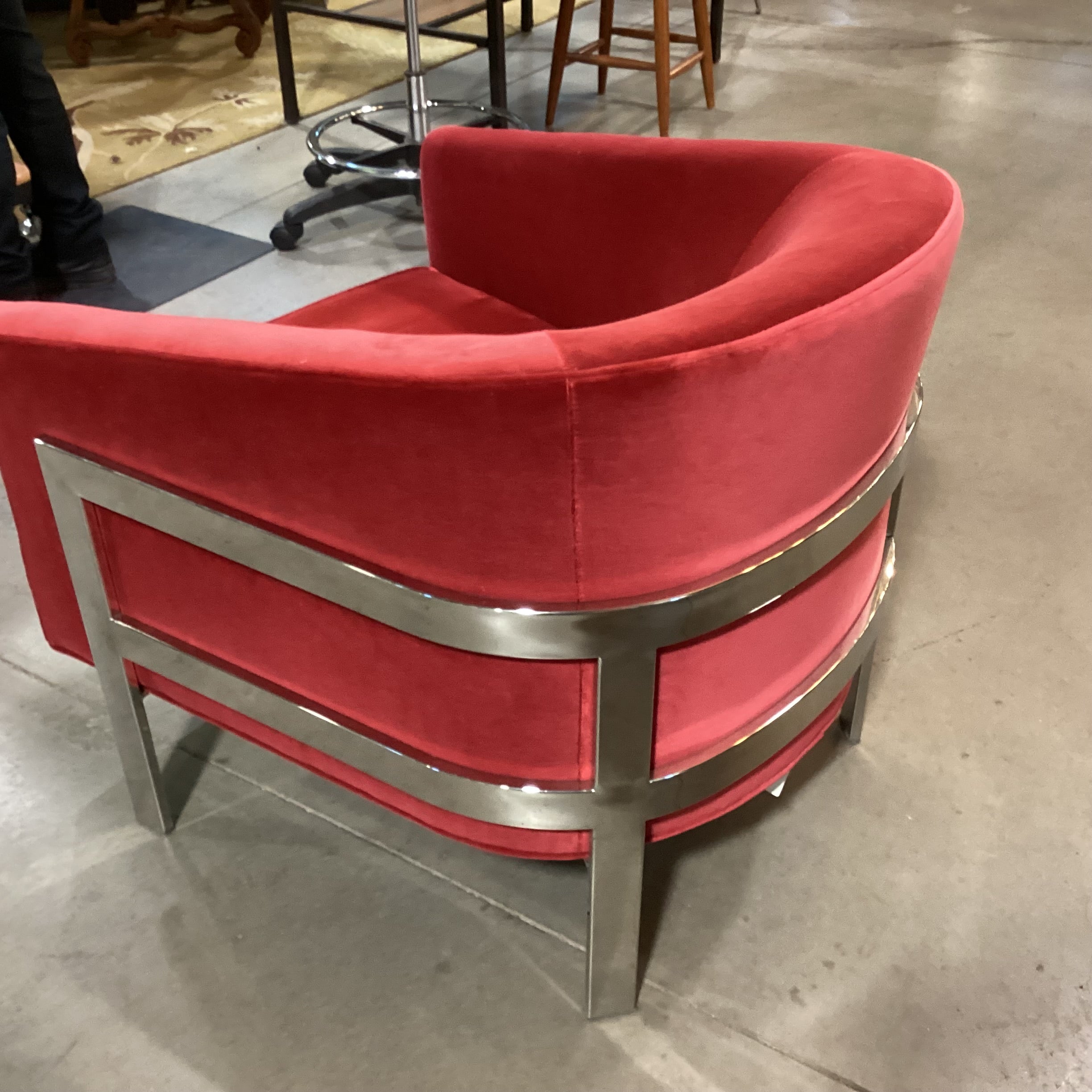 Mitchell Gold & Bob Williams Red Velvet & Chrome Chair 31"x 34"x 30"
