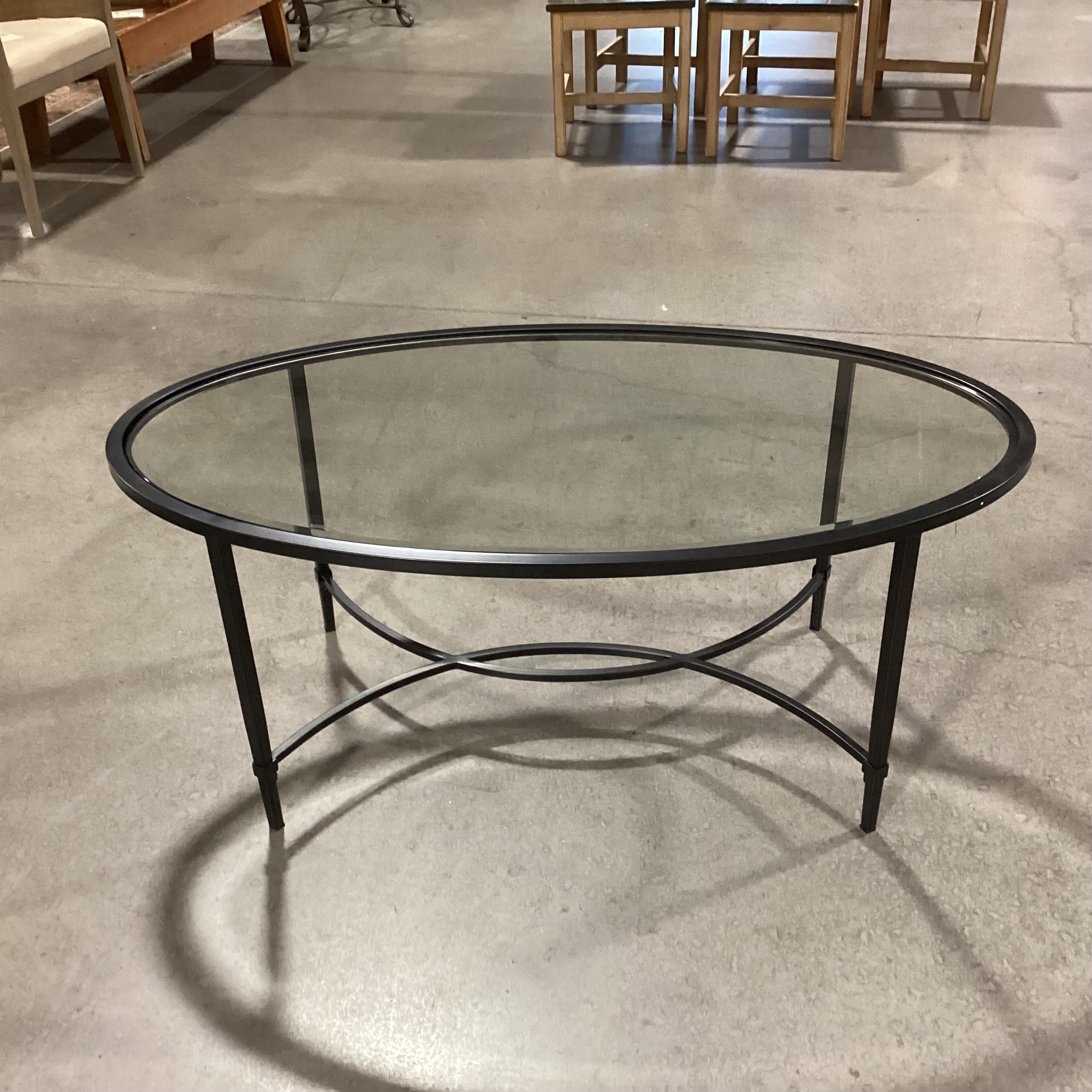 Oval Black Metal & Glass Coffee Table 45"x 25"x 19"