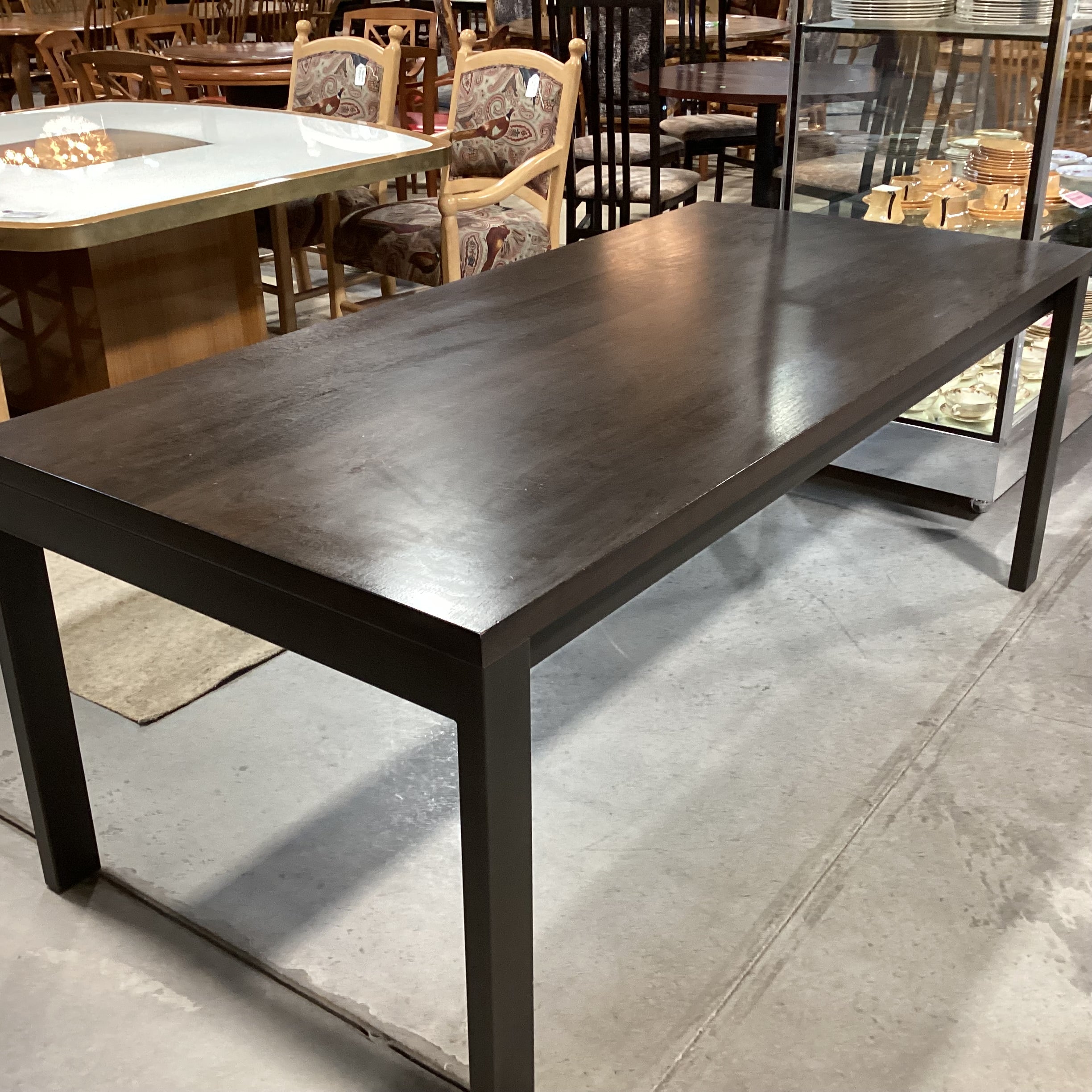 Modern Parsons Dark Finish Wood & Black Metal Dining Table 75"x 35"x 29.5"