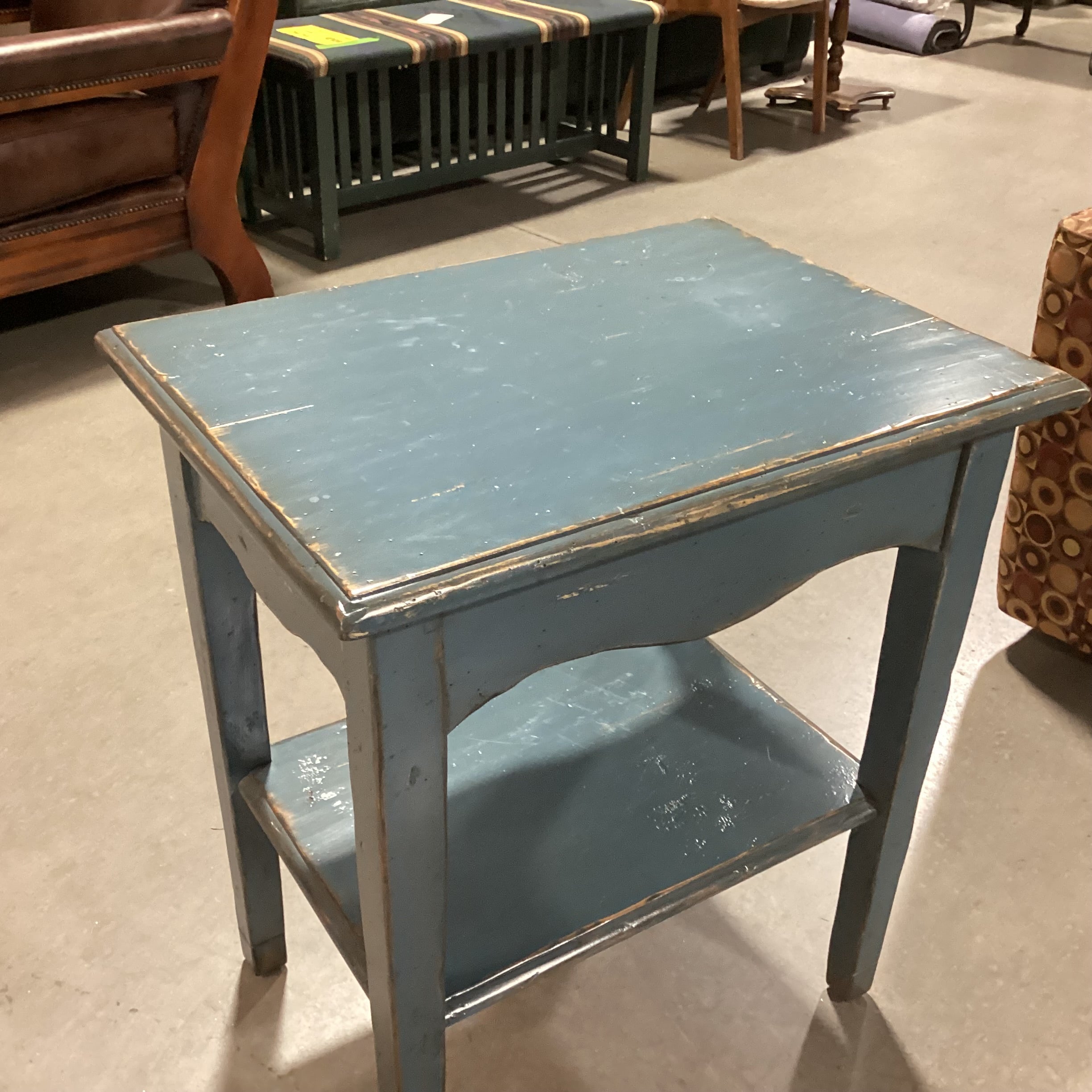 Woodland Furniture Blue Distressed Carved Wood End Table 24"x 18"x 28"