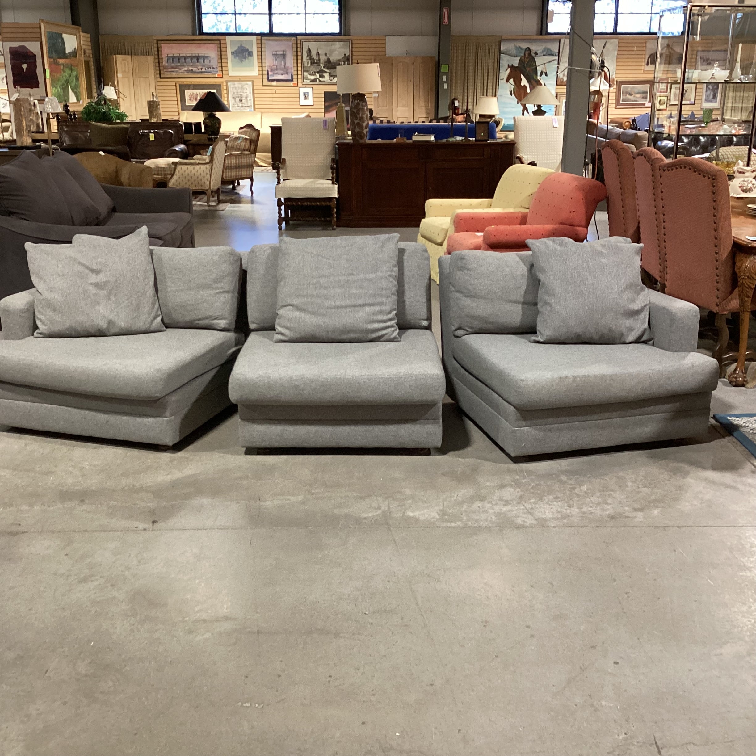 Ralph Lauren Grey Wool & Down Mix 3 Piece Sofa Sectional 110"x 44"x 29"