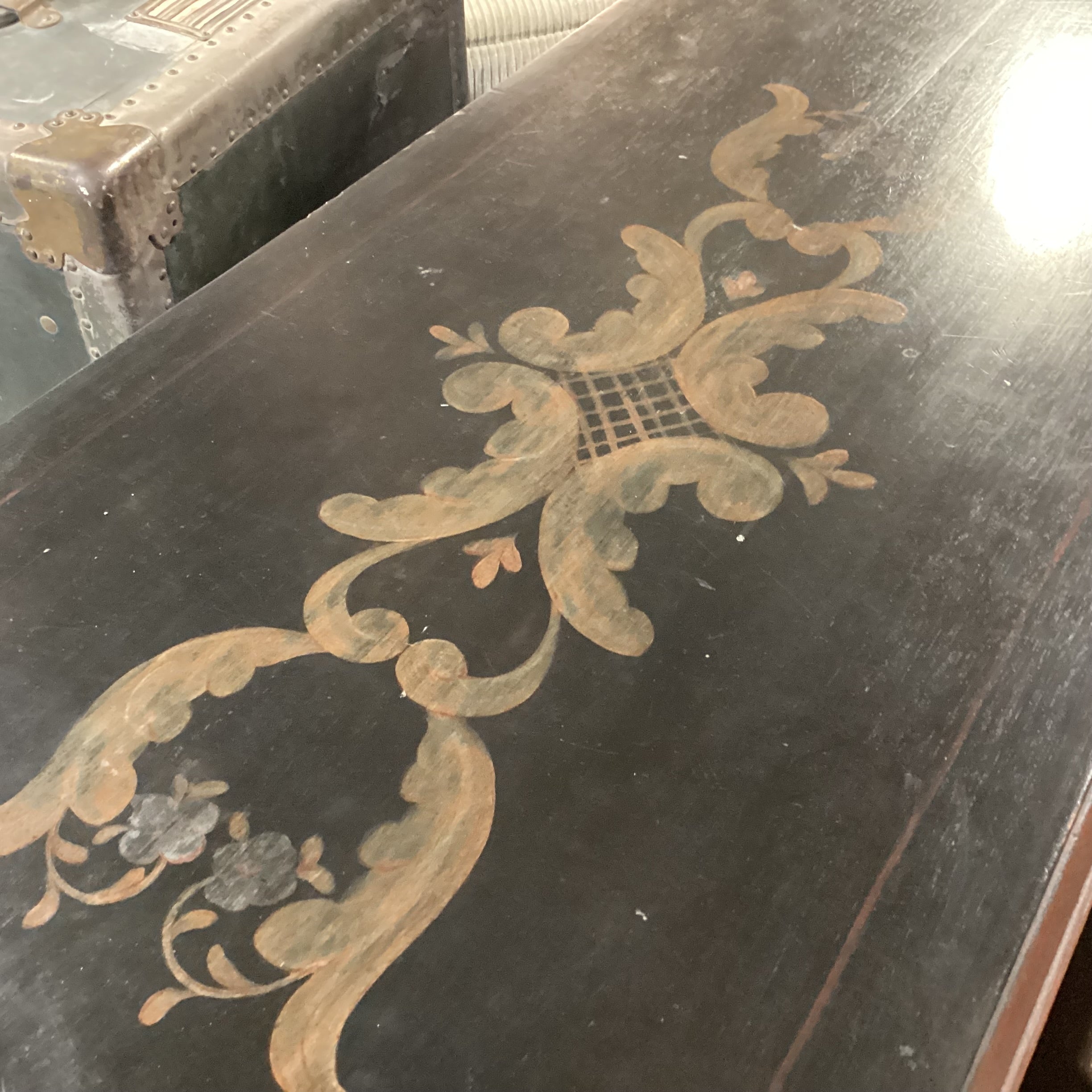 Black & Red Antiqued with Gold Ornate Painted Detail 3 Drawer 3 Door with Shelves Sideboard 60"x 21"x 41"