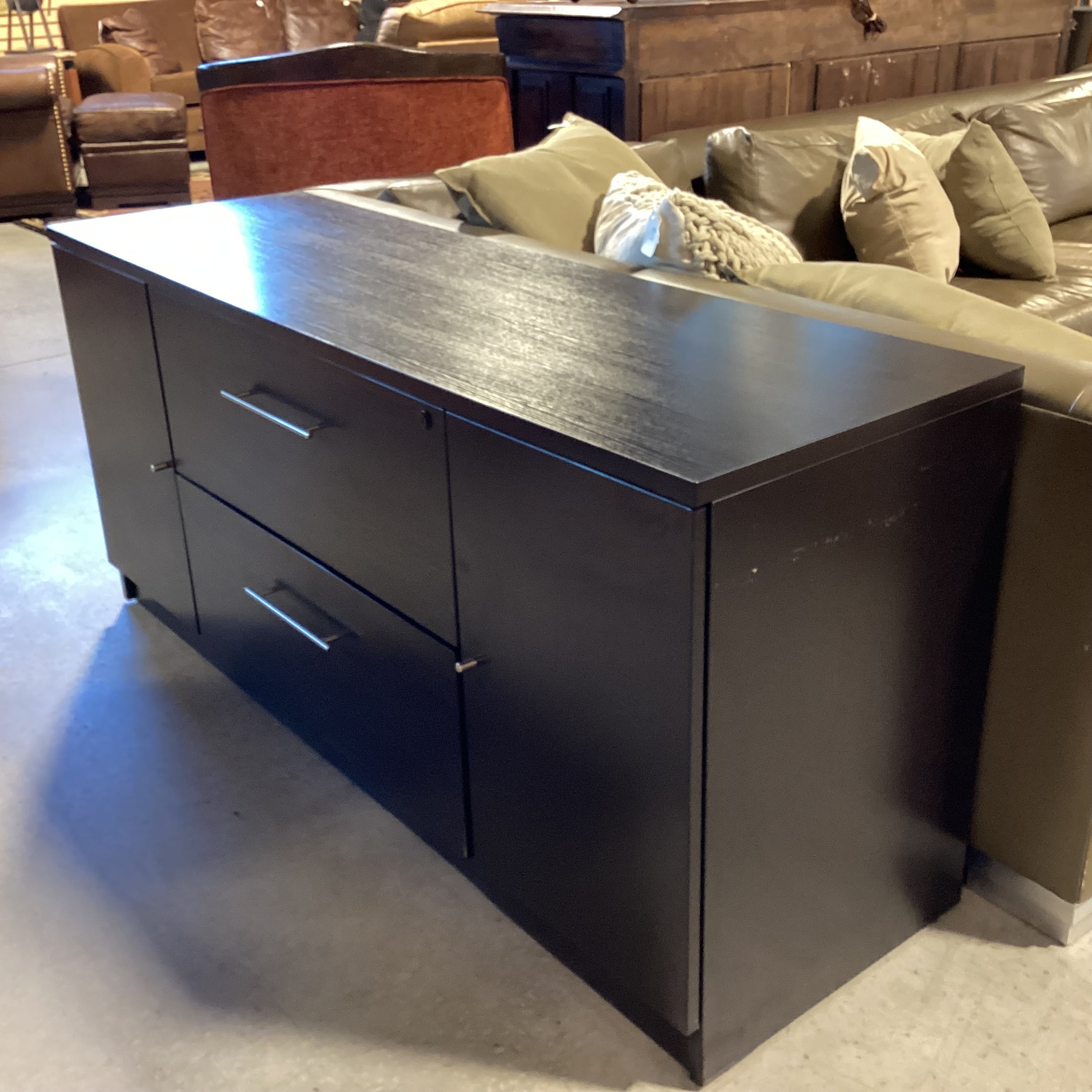 Dark Finish Wood Style Veneer 2 Door 2 Drawer Credenza 63"x 20"x 29"