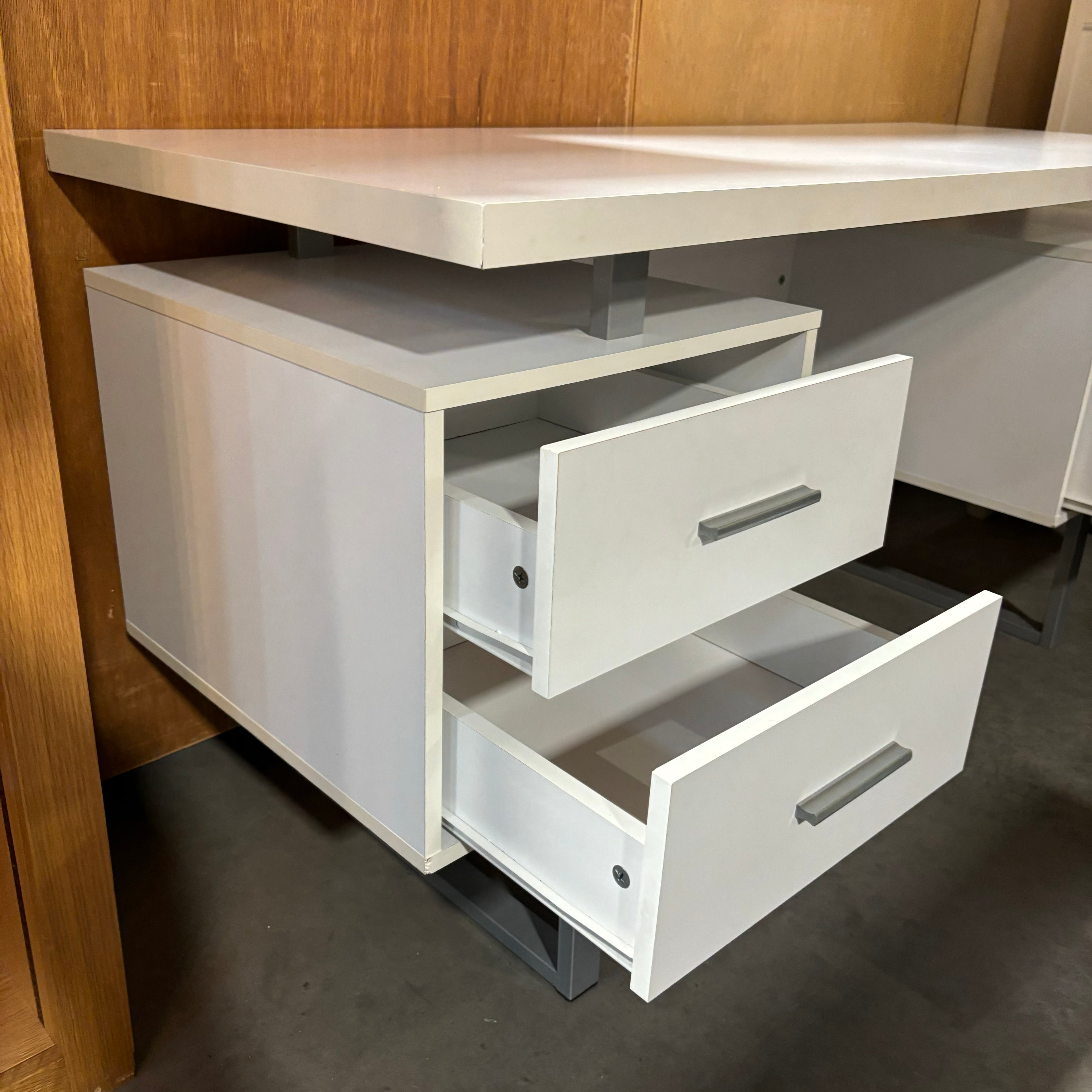 White Laminate with Steel Base & Pulls 3 Drawer Desk 60"x 24"x 30"