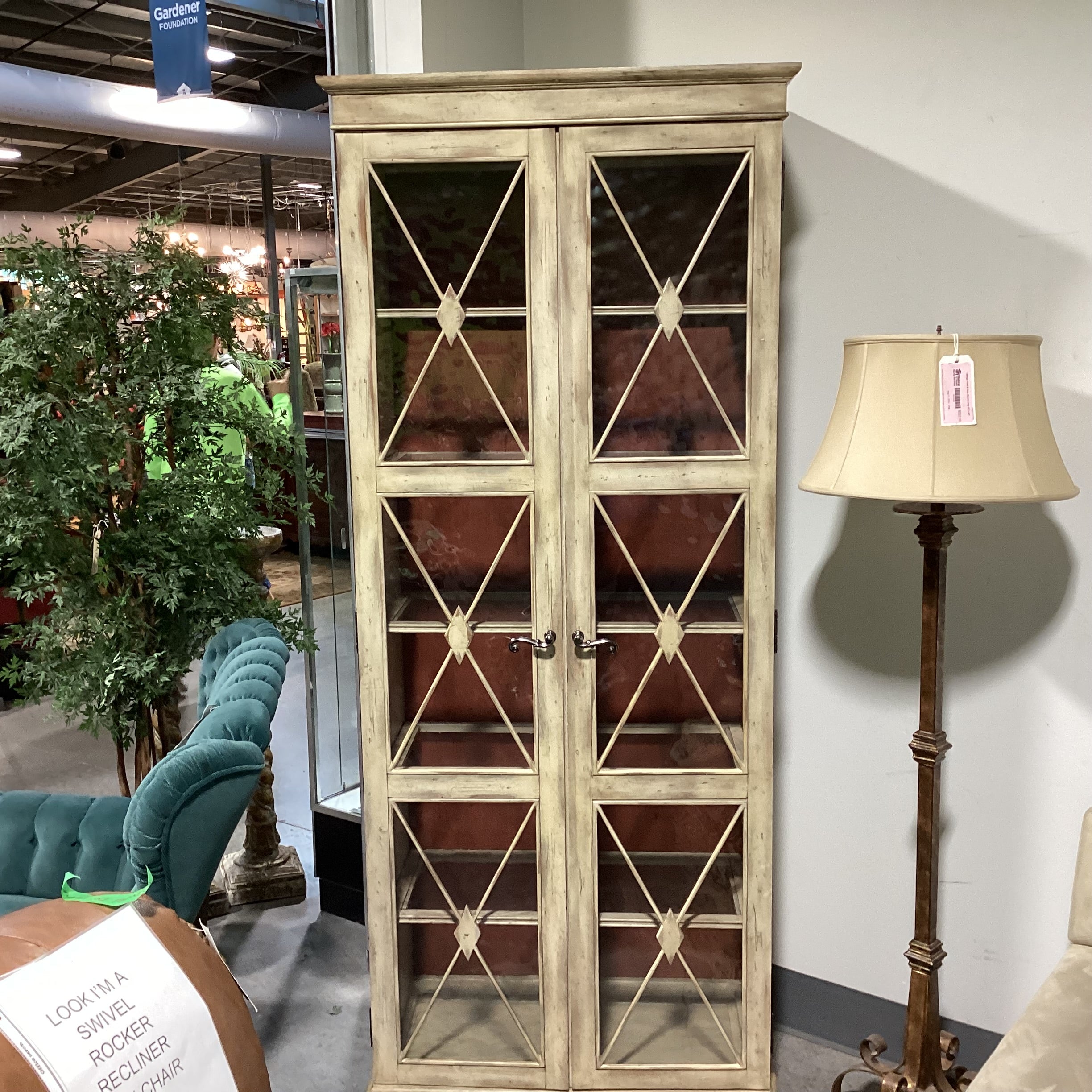 Hooker Furniture Sanctuary Dune Distressed Finish& Glass 2 Door with Shelves Display Armoire 35"x 18"x 84"