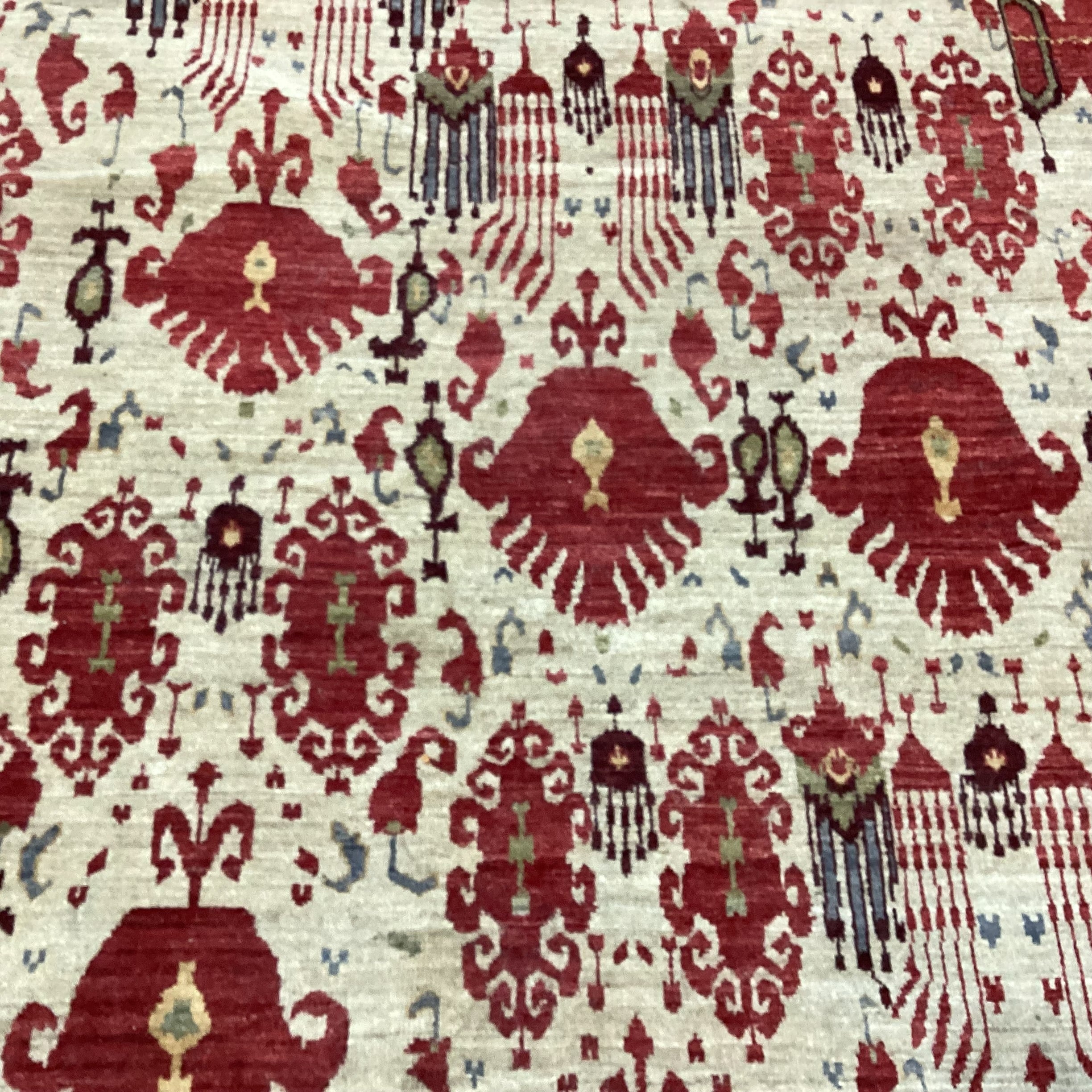 Isberian Gold & Red Ikat Design Hand Woven Wool Rug 9'10"x 13'8"