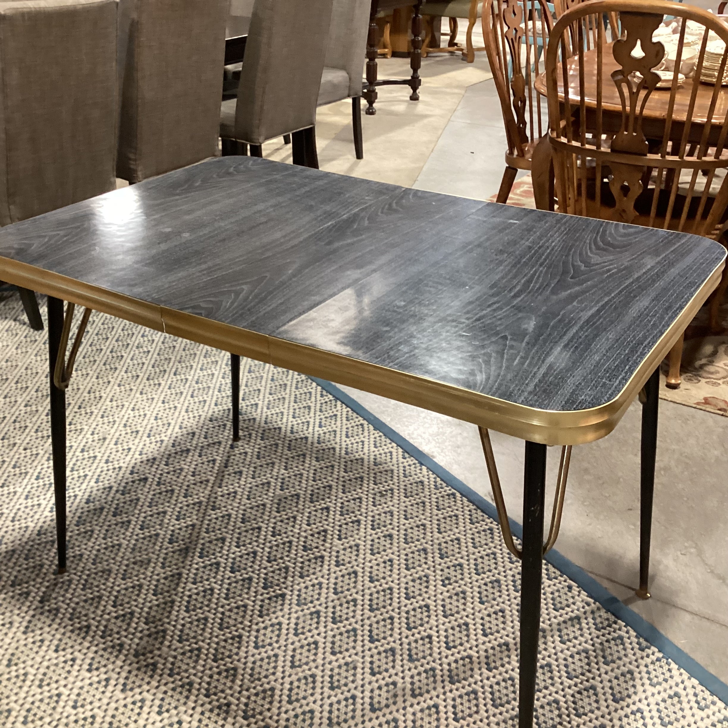 Vintage Wood Style Top & Aluminum 1 Leaf Dining Table 45"x 29.5"x 30"