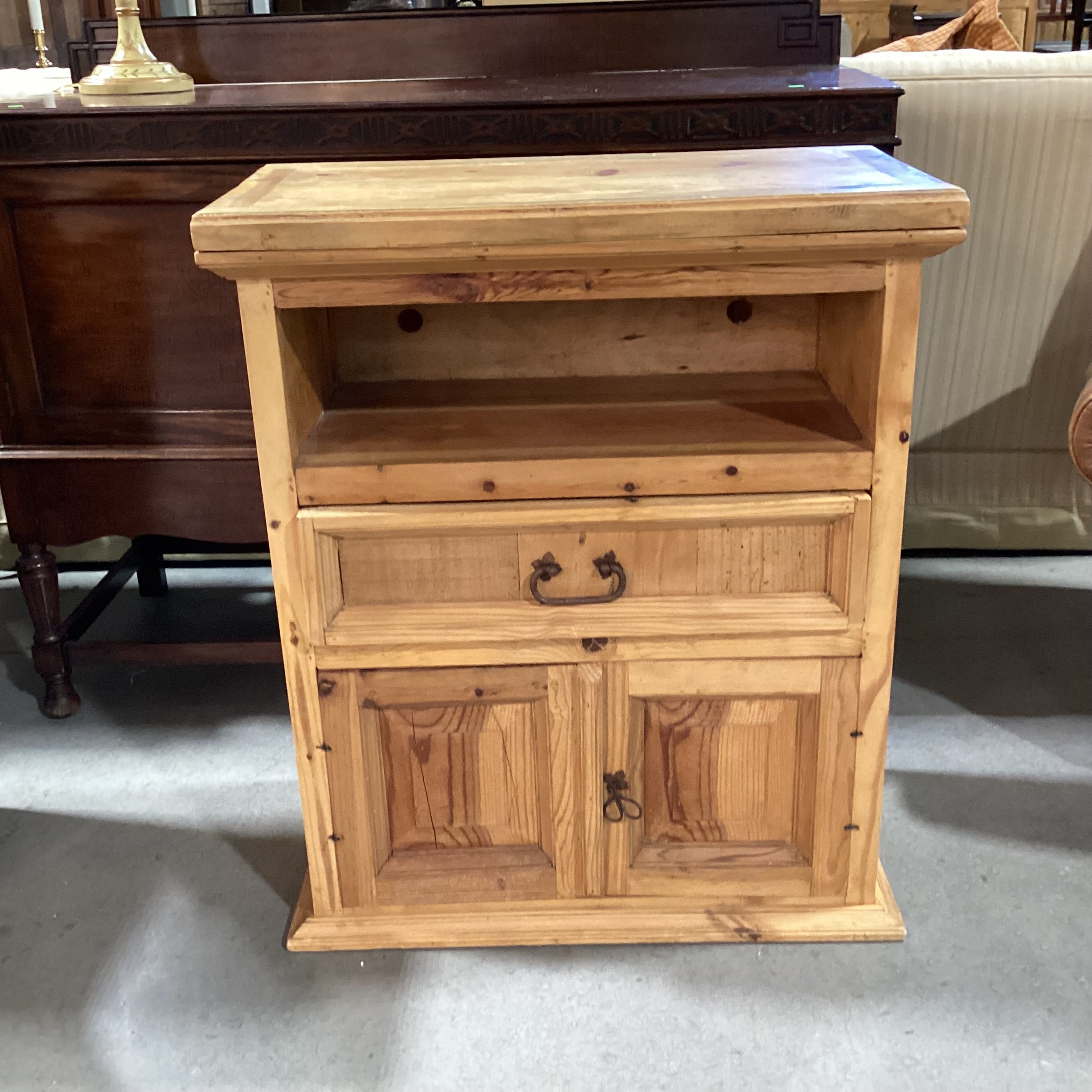 Solid Rustic Pine 1 Drawer 2 Door Turn Top Cabinet Console 31"x 16"x 36"
