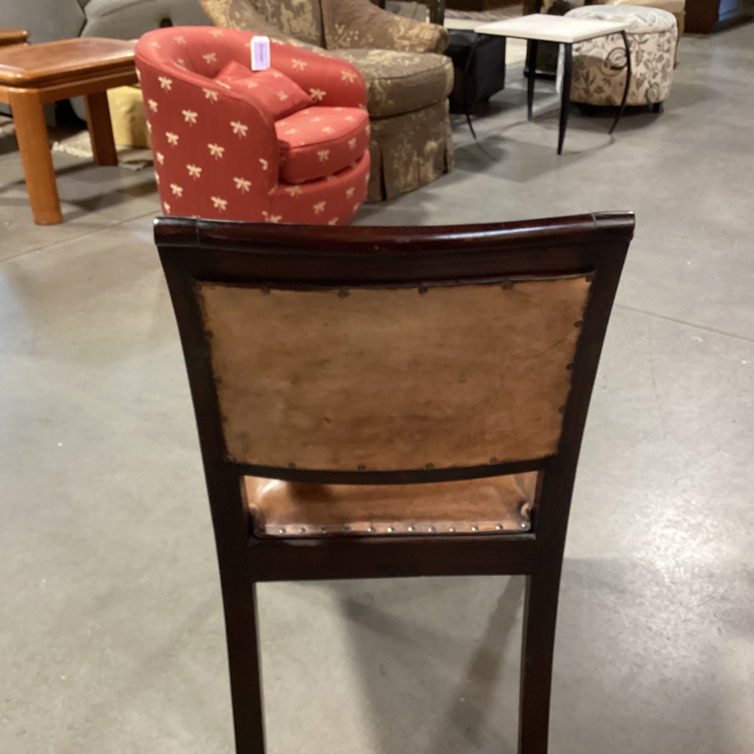Vintage Antique Carved Scroll Arm & Leather Nailhead Chair 24"x 22"x 34"
