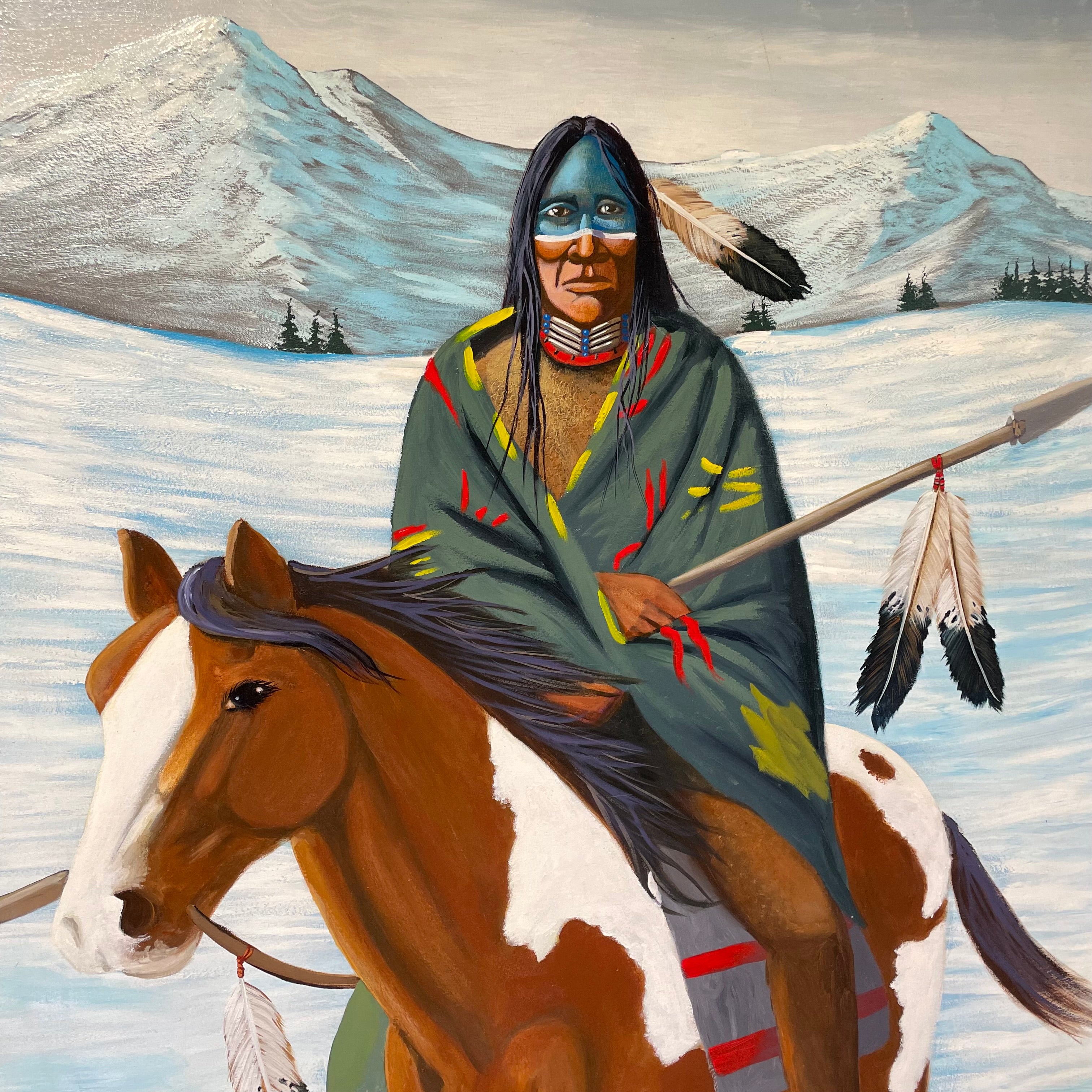 Gary Emrich Signed/Dated Original Native American On Horse Painting 48" x 72"