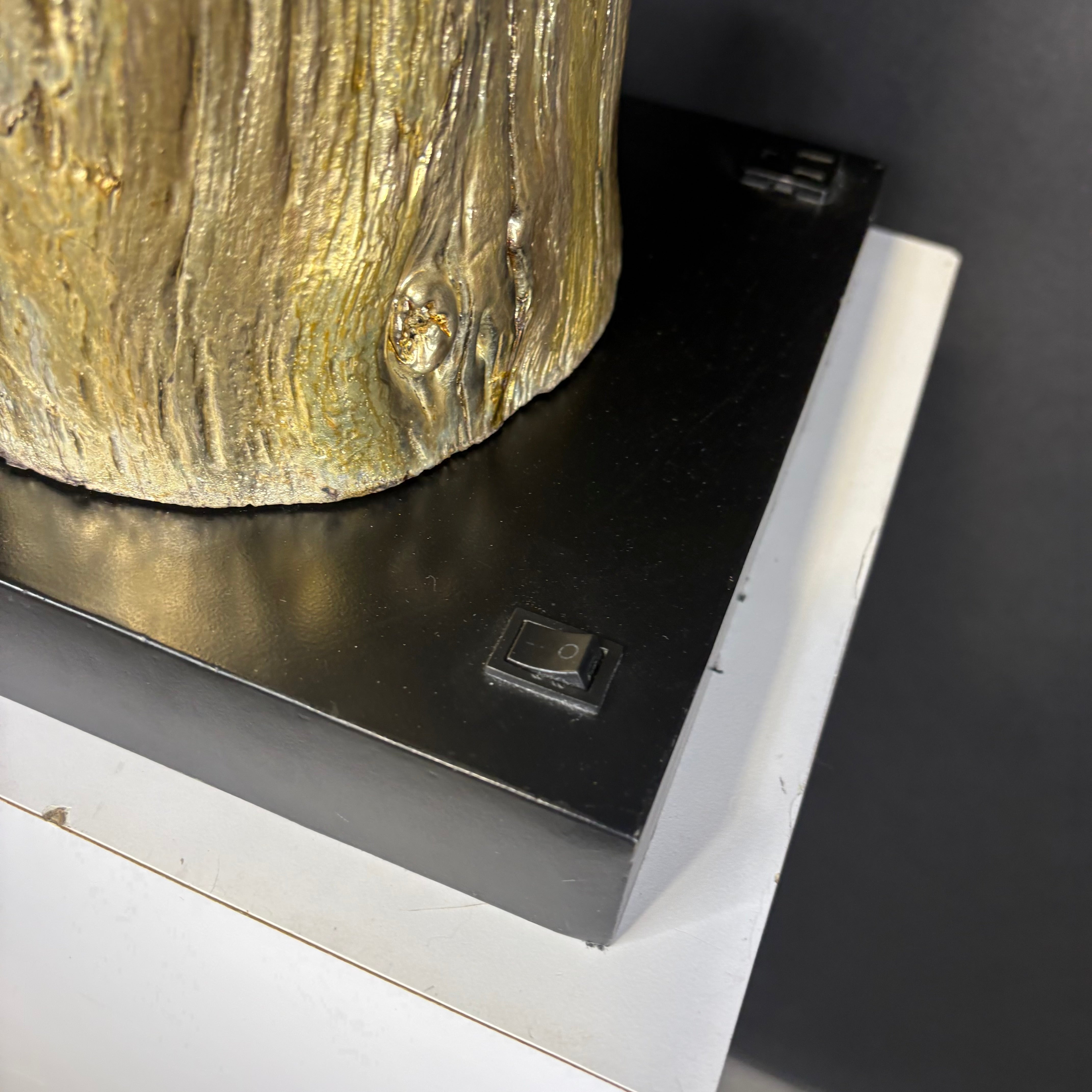 Modern Rustic Silver Gilt Log with Outlet Port Table Lamp 10”x 10”x 20”