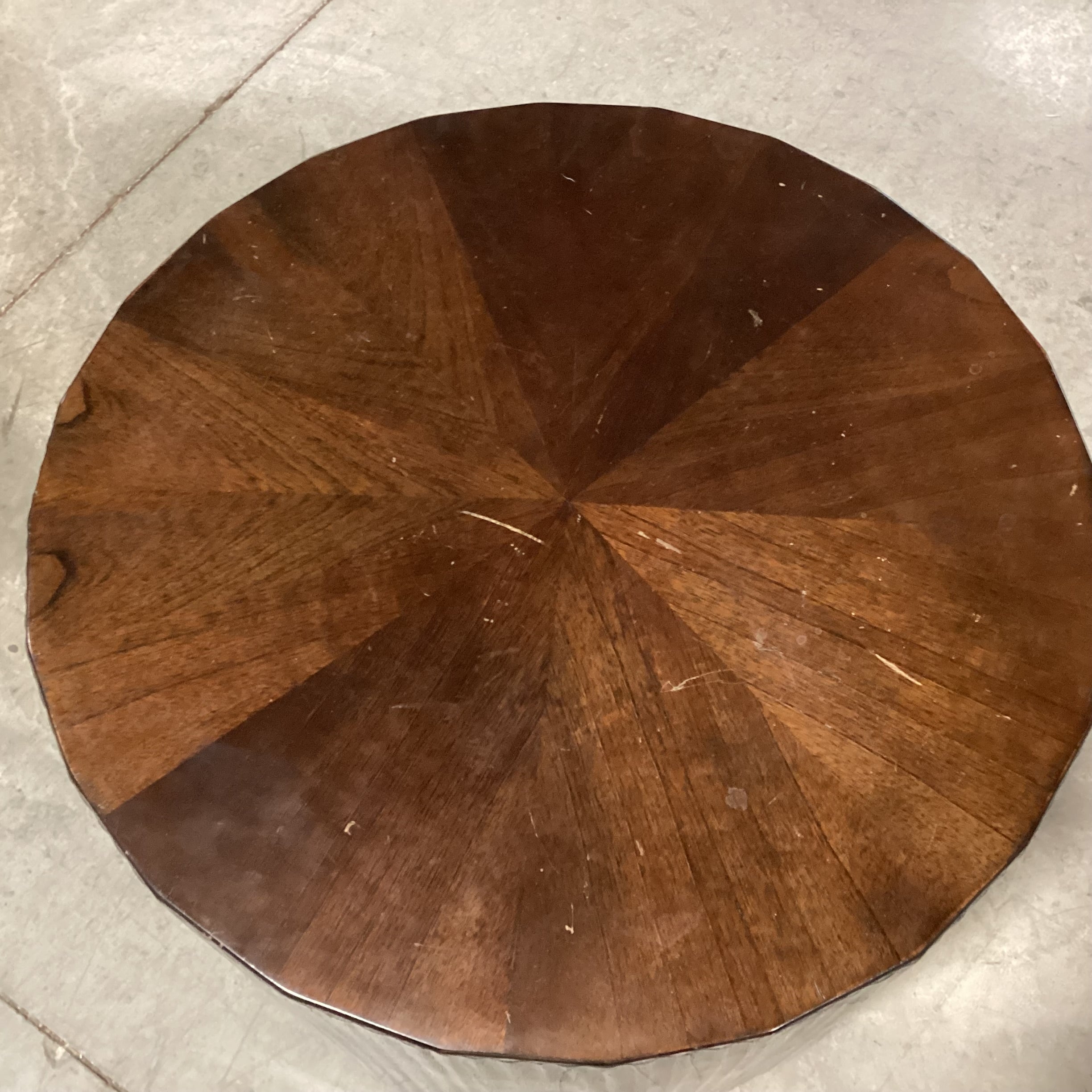 Finished Wood & Veneer Round with Ribbed Sides End Table 25" Diameter x 20"