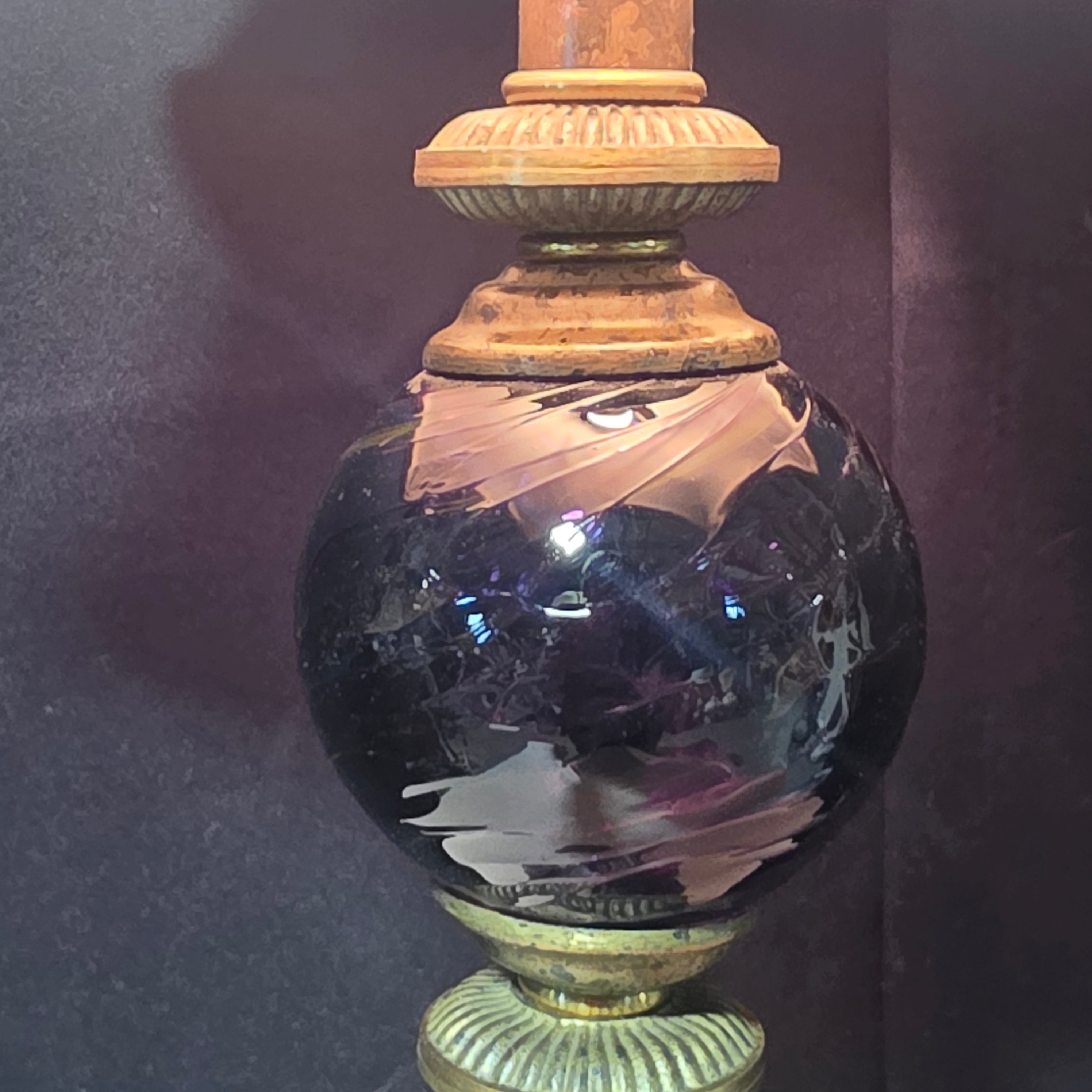 Czech Glass Bohemian Blue and Purple Glass Bohemian Style Table Lamp 10"x10"x26"