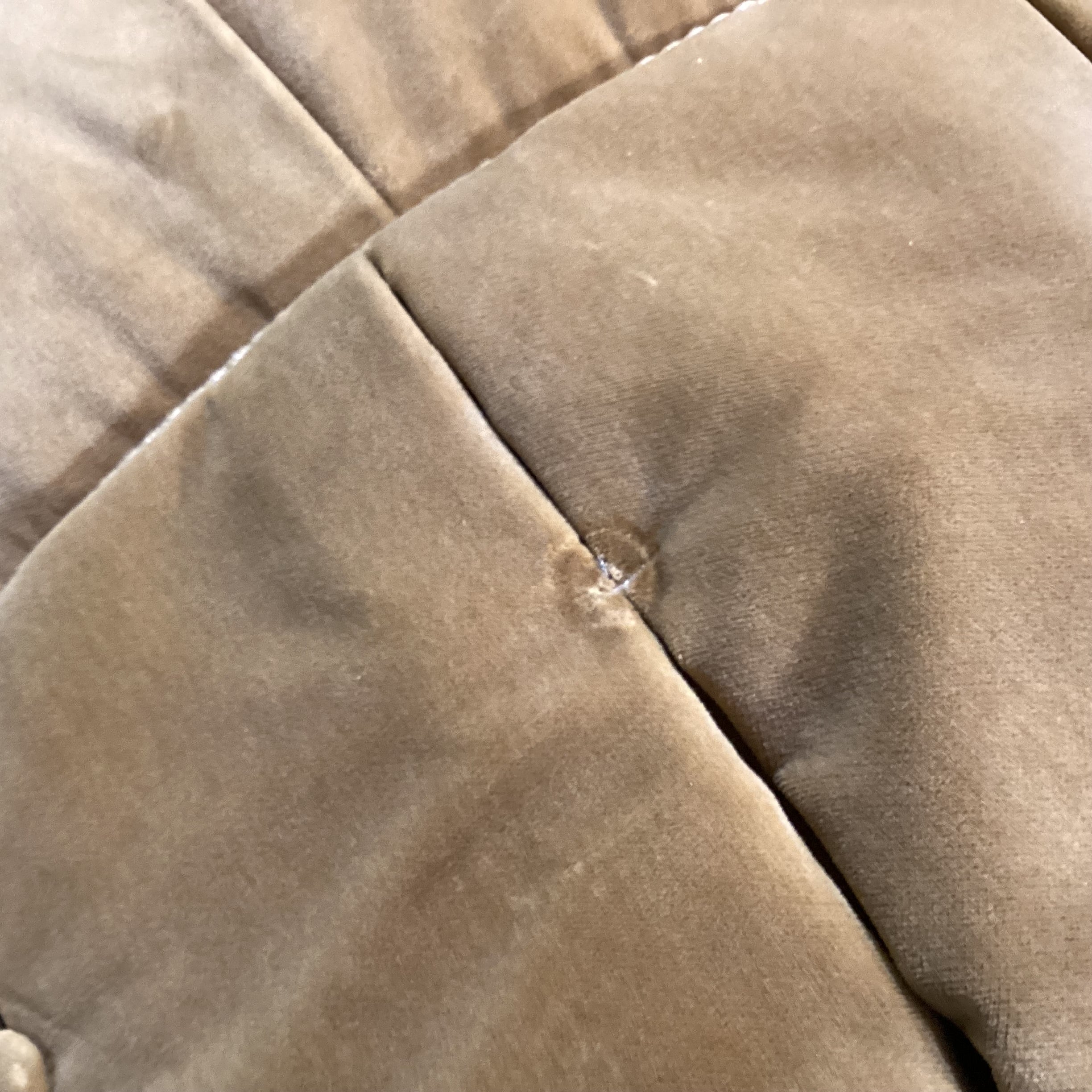 Ethan Allen Gold Velvet Button Tufted & Skirt Round Ottoman 28" Diameter x 18"
