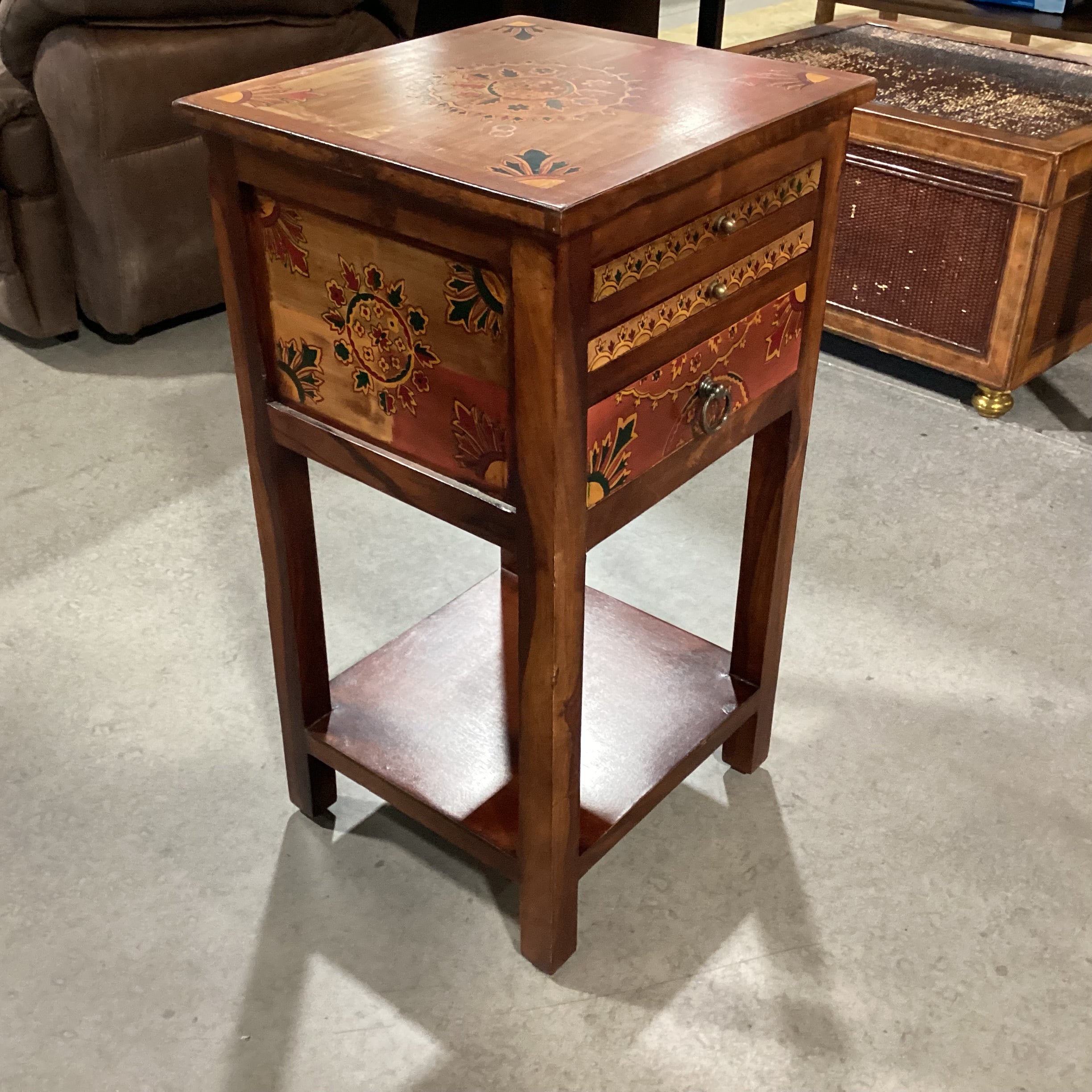 Moroccan Hand Painted Wood Game Board Drawers & Accessories End Table 16"x 15"x 29"  Game