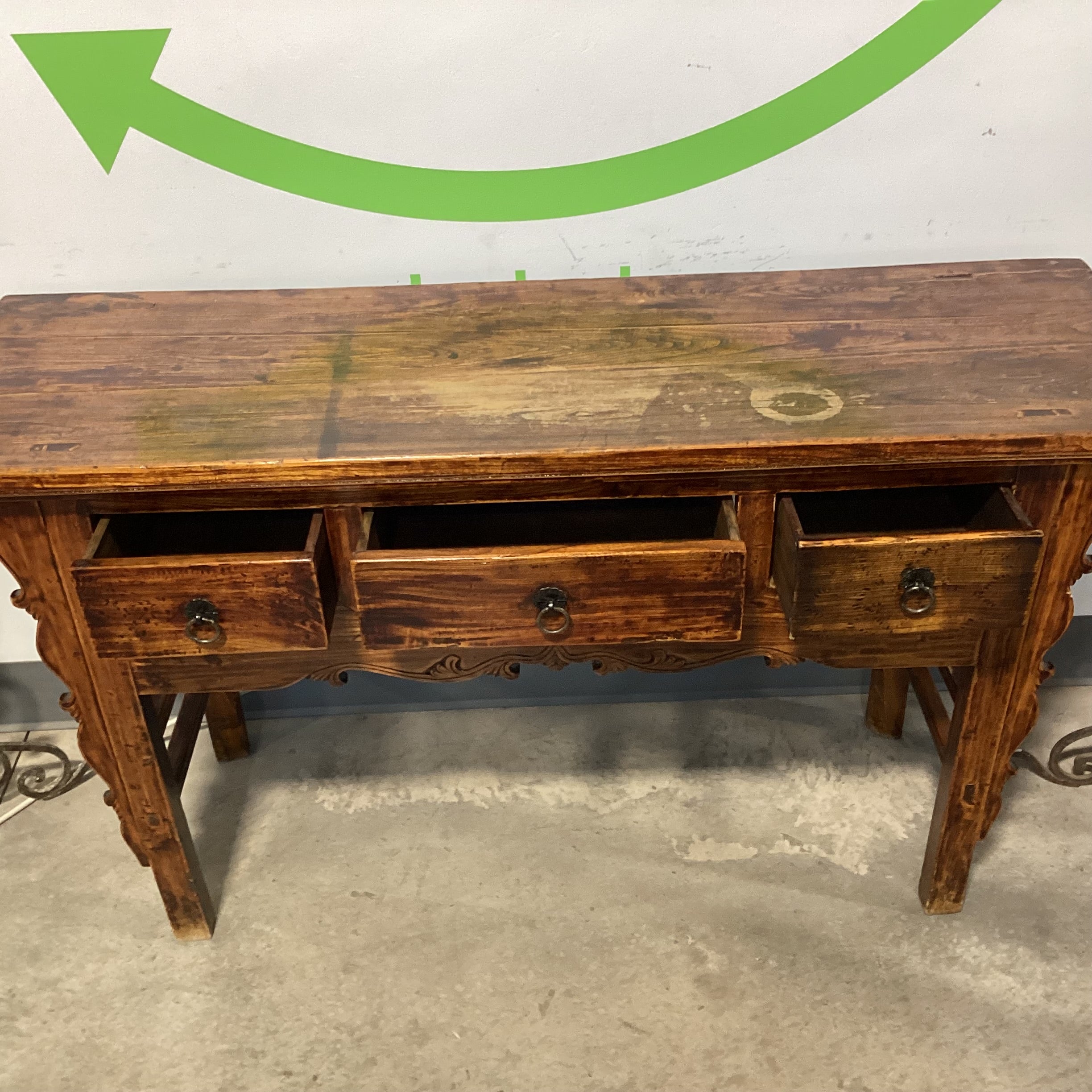 Vintage Antique Asian Carved Wood 3 Drawer Console Sofa Table 61.5"x 20"x 35"