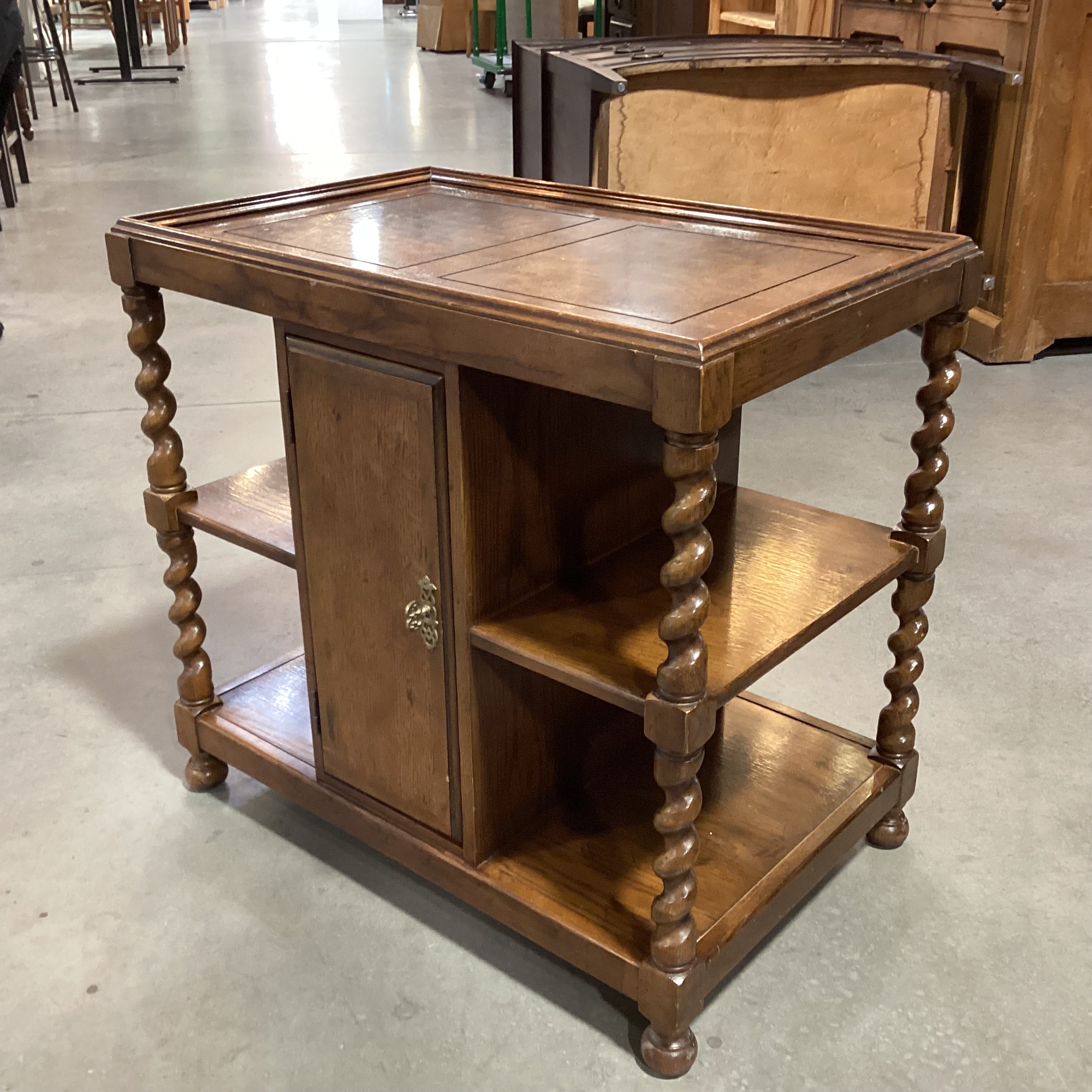 Vintage Barley Twist & Veneer 3 Tiered with Door & Shelves End Table 28"x 18"x 26.5"