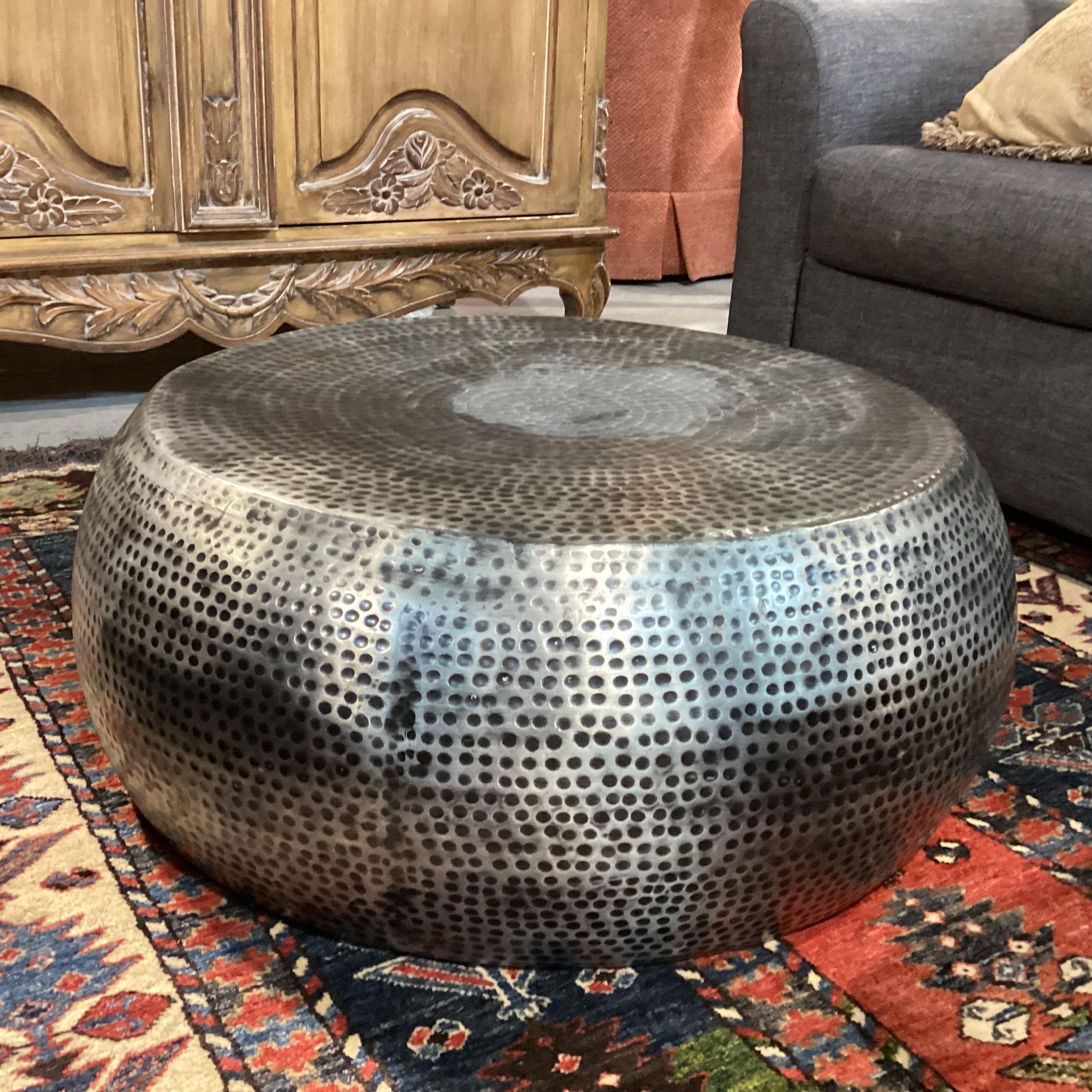 Moe's Home Collection Hammered Aluminum Brushed Black Detail Coffee Table 30" Diameter x 13"
