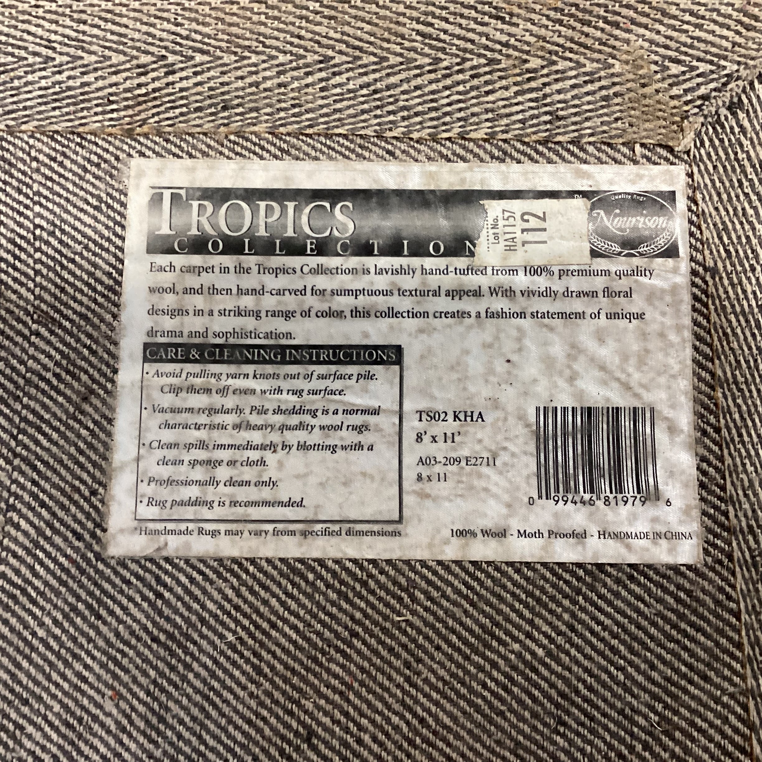 Nourison Tropics Collection Taupe & Green Tropical Floral Premium Quality Wool Rug 8'x 11'