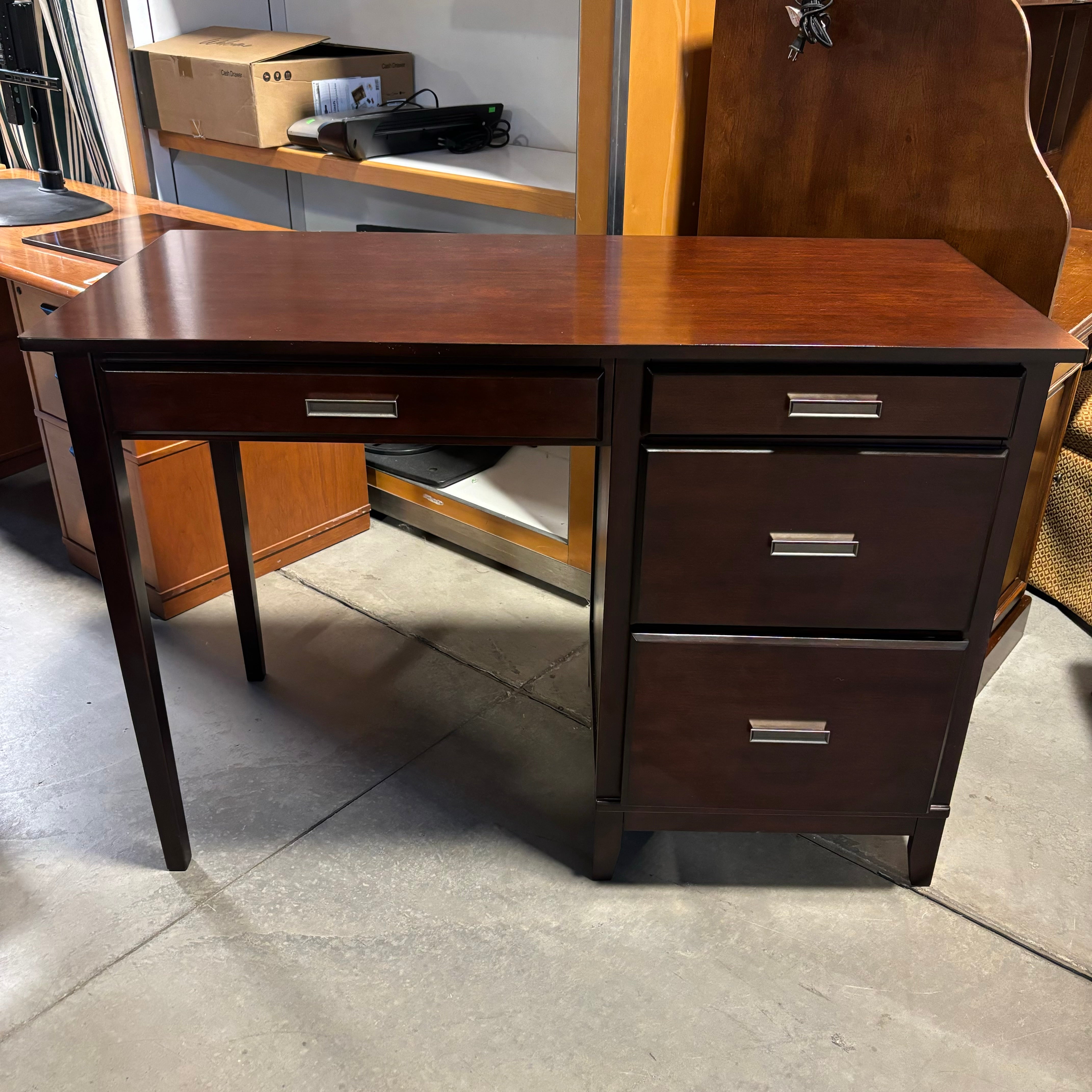 Dark Reddish Brown Finish Solid Wood 3 Drawer with Pullout Surface Desk 52"x 24"x 36"