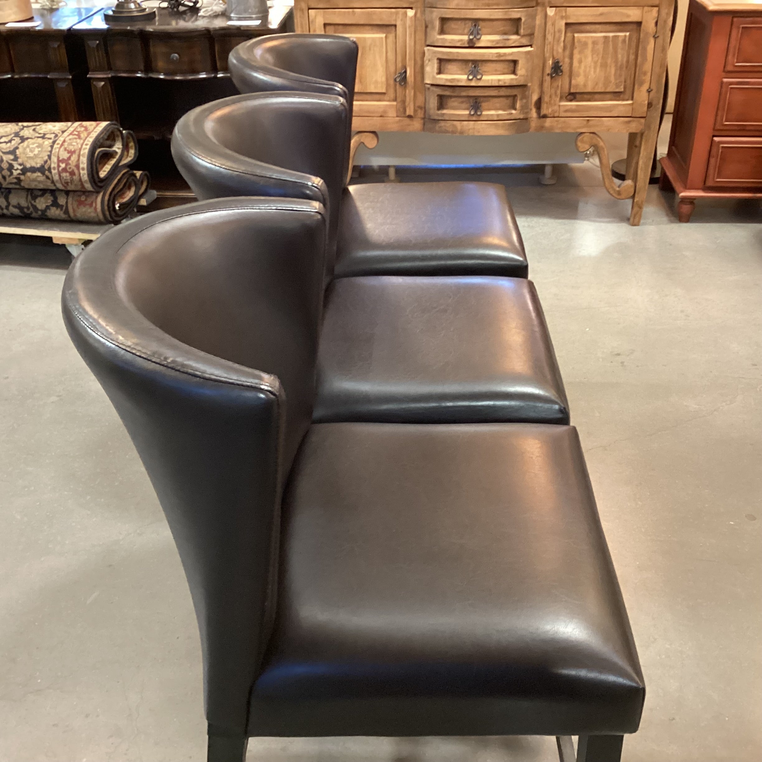 SET of 3 Lifestyle Enterprises Modern Bonded Leather & Espresso Wood Barstools 24"