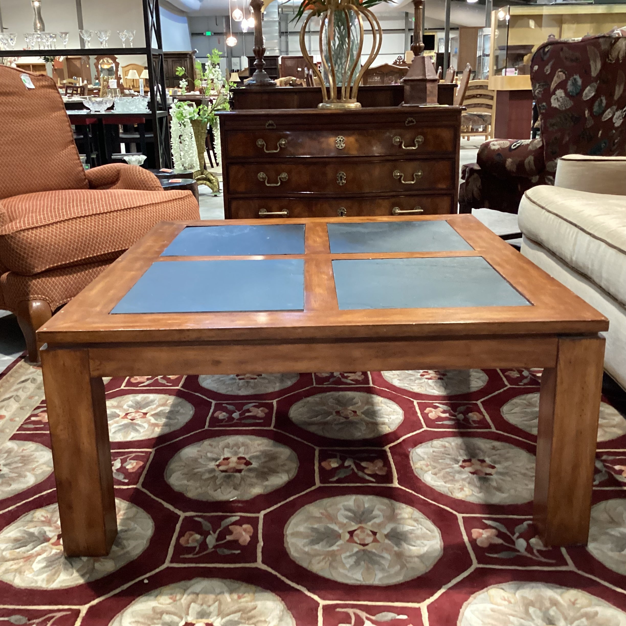 Finished Wood with Slate Tile Inset Coffee Table 42"x 48"x 19"