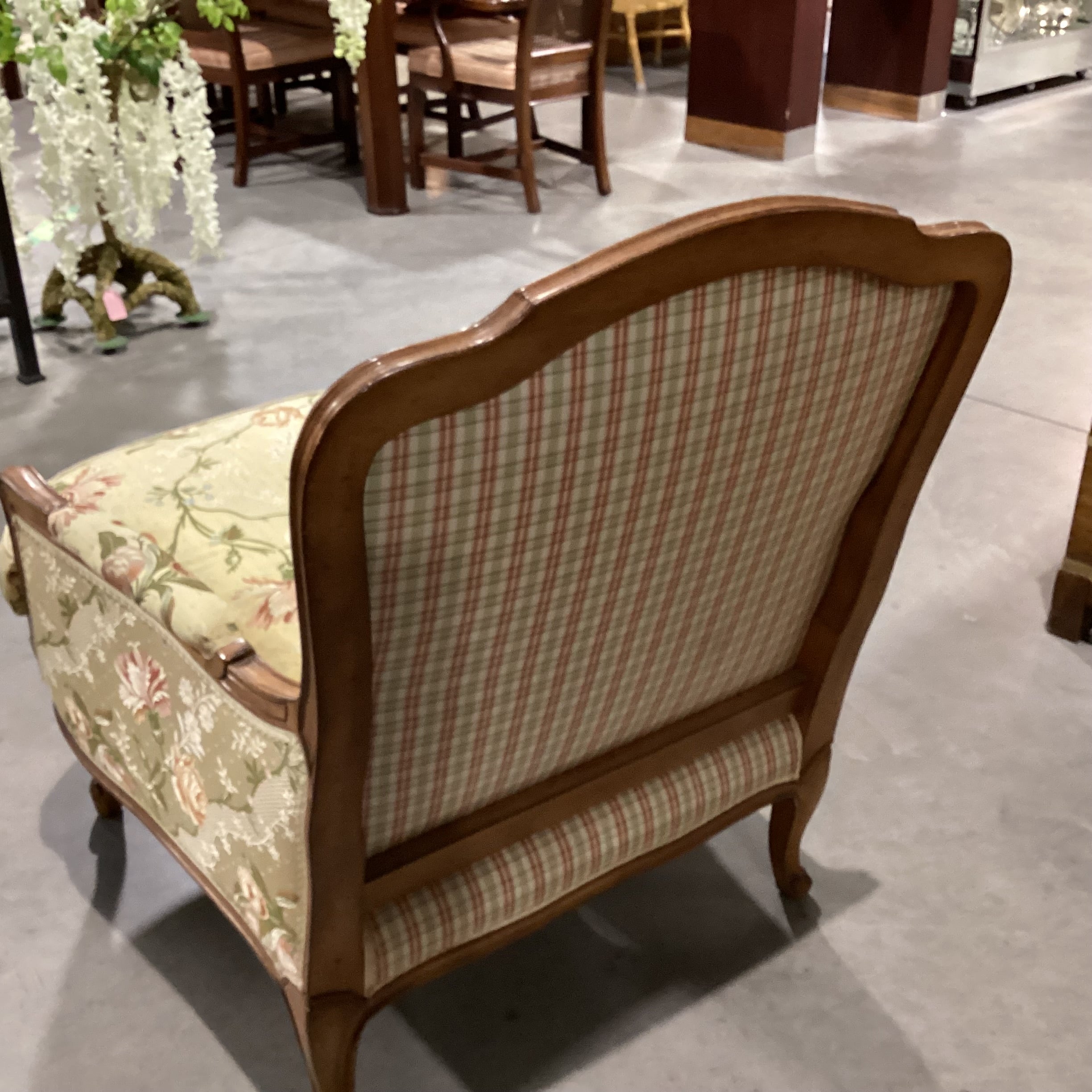 French Provincial Style Carved Wood with Yellow Floral Upholstery Chair 33"x 34"x 37.5"