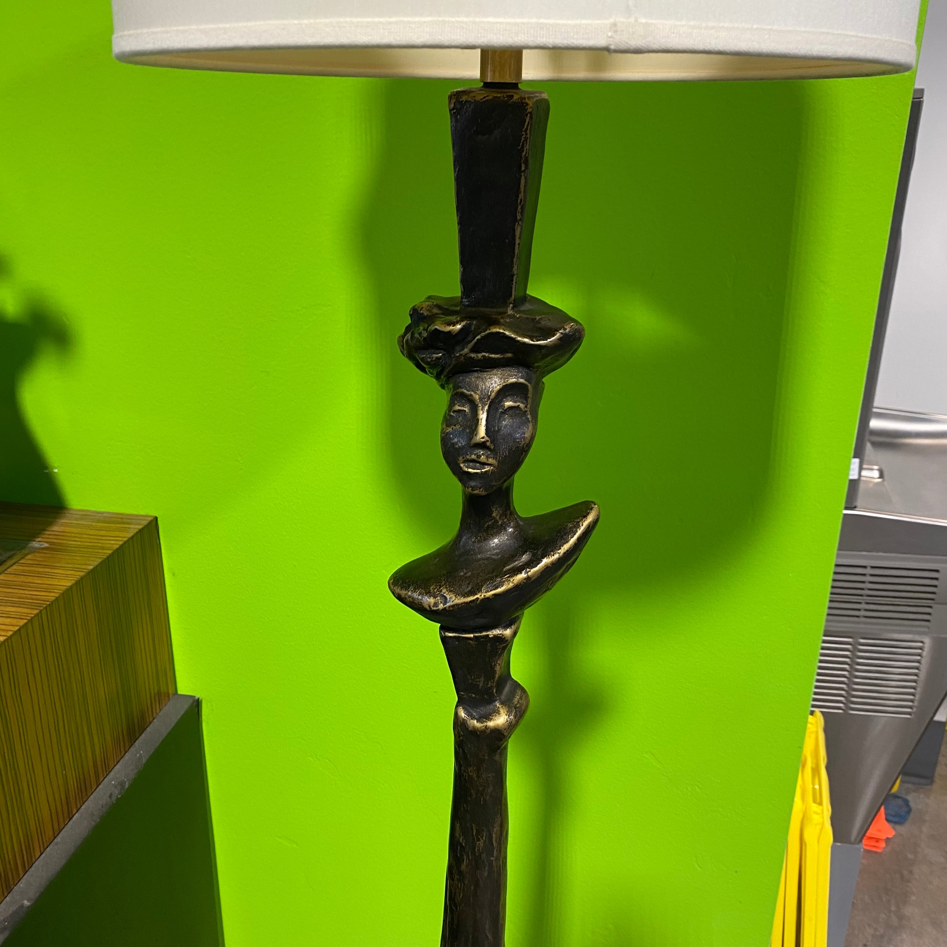 Giacometti Style Sirmos Plaster Tete De Femme with Shade Floor Lamp 11" Diameter x 61.5"