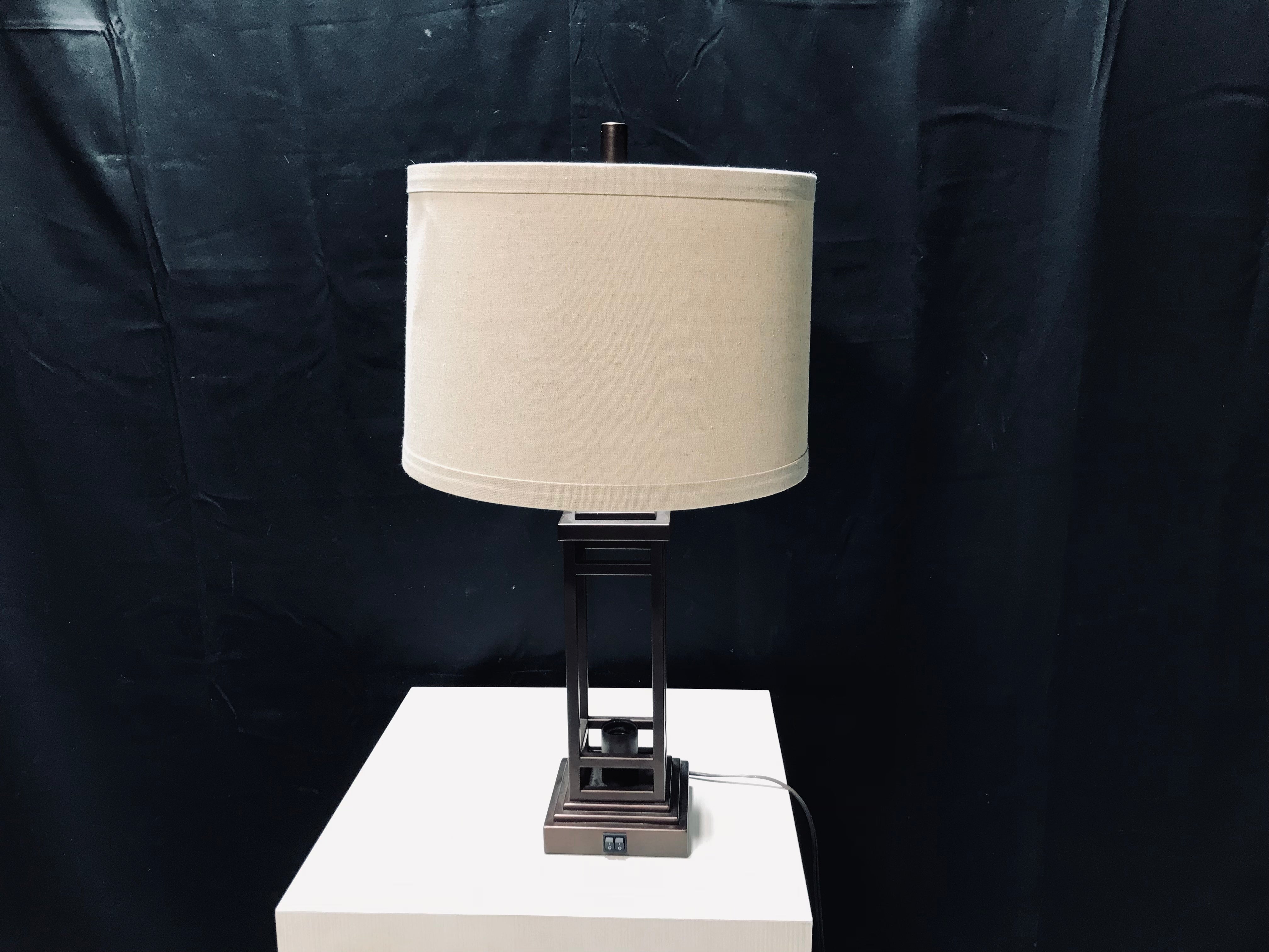 Brown Steel Frame, Dual Light Table Lamp With Shade 6"x 6"x 28"