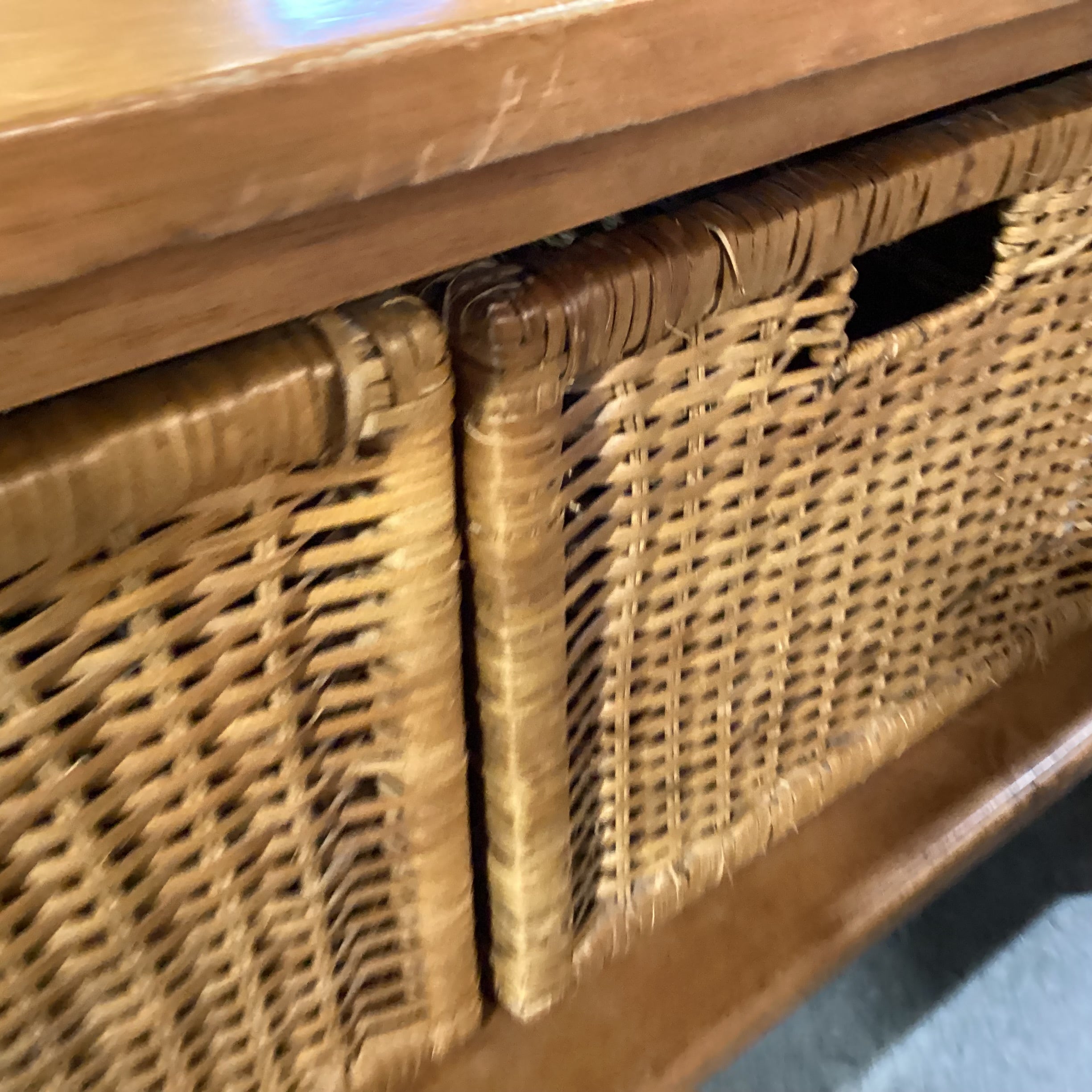 Finished Plank Wood & 3 Double Sided Basket Drawers Coffee Table 50"x 27"x 18.5"