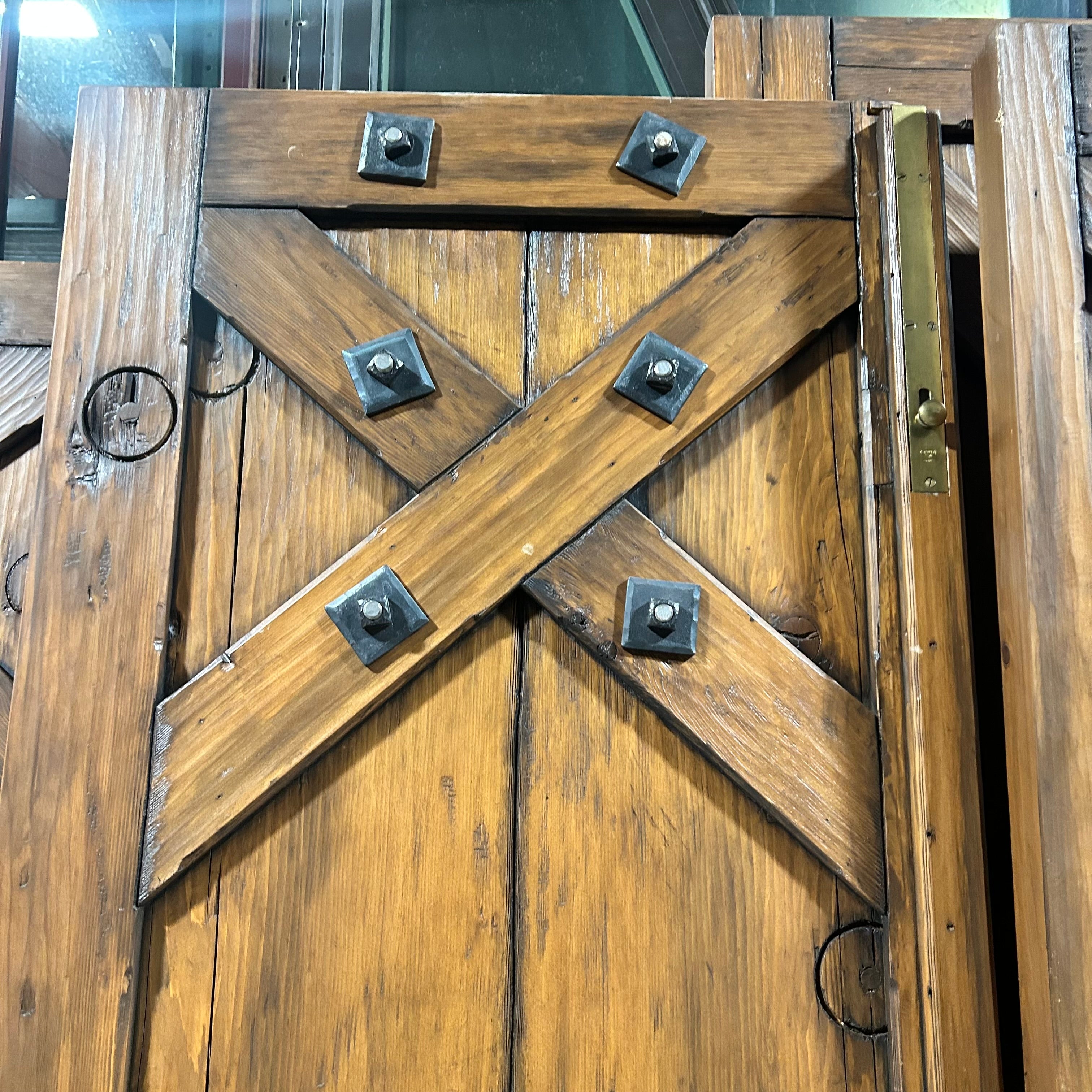 25.5"x 86.5"x 2" PAIR of Rustic Pine Closet Doors with Iron Hardware Accents