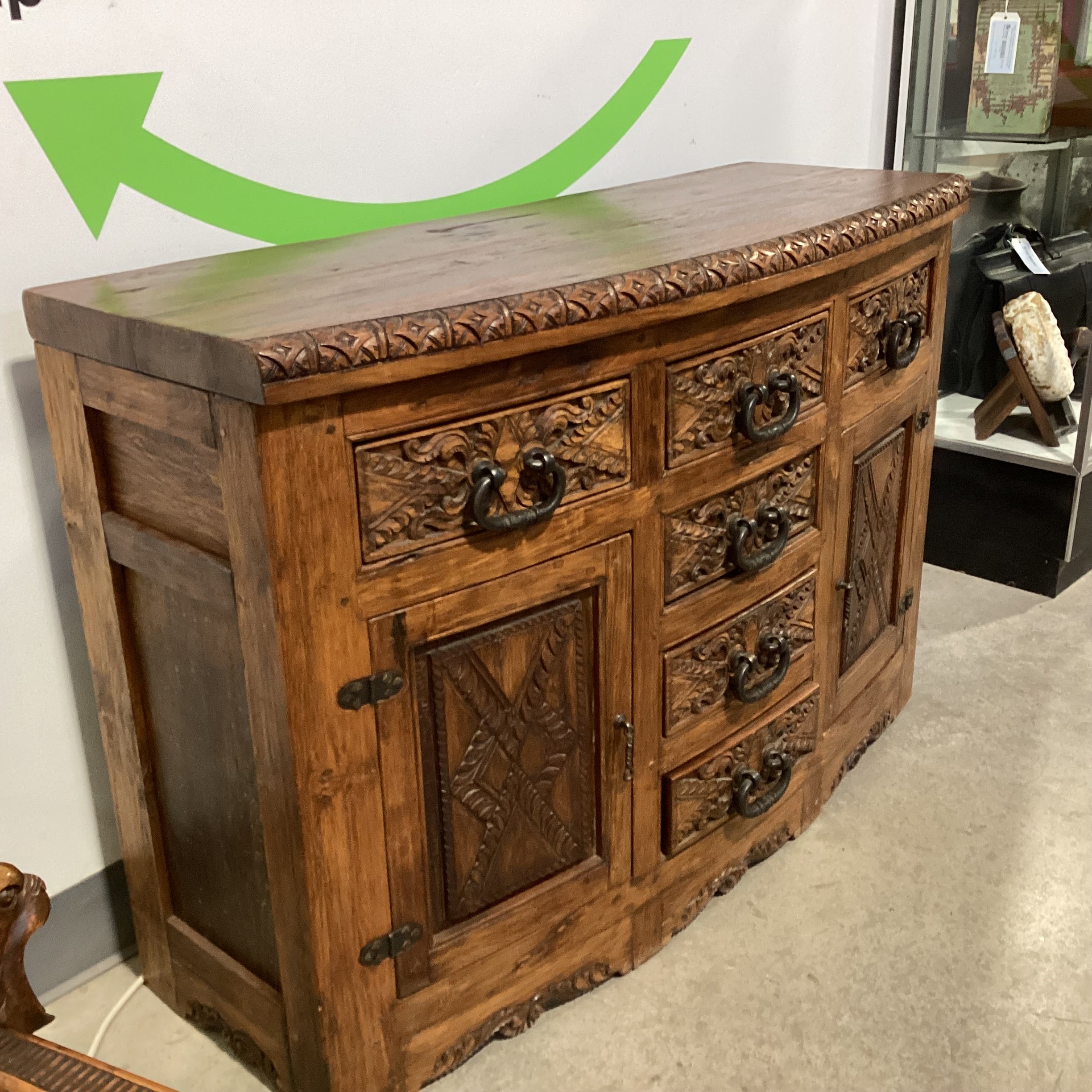 Jason Scott Collection Custom Carved Round Nose 6 Drawer 2 Door Western Style Buffet Sideboard 58"x 22"x 40.5"