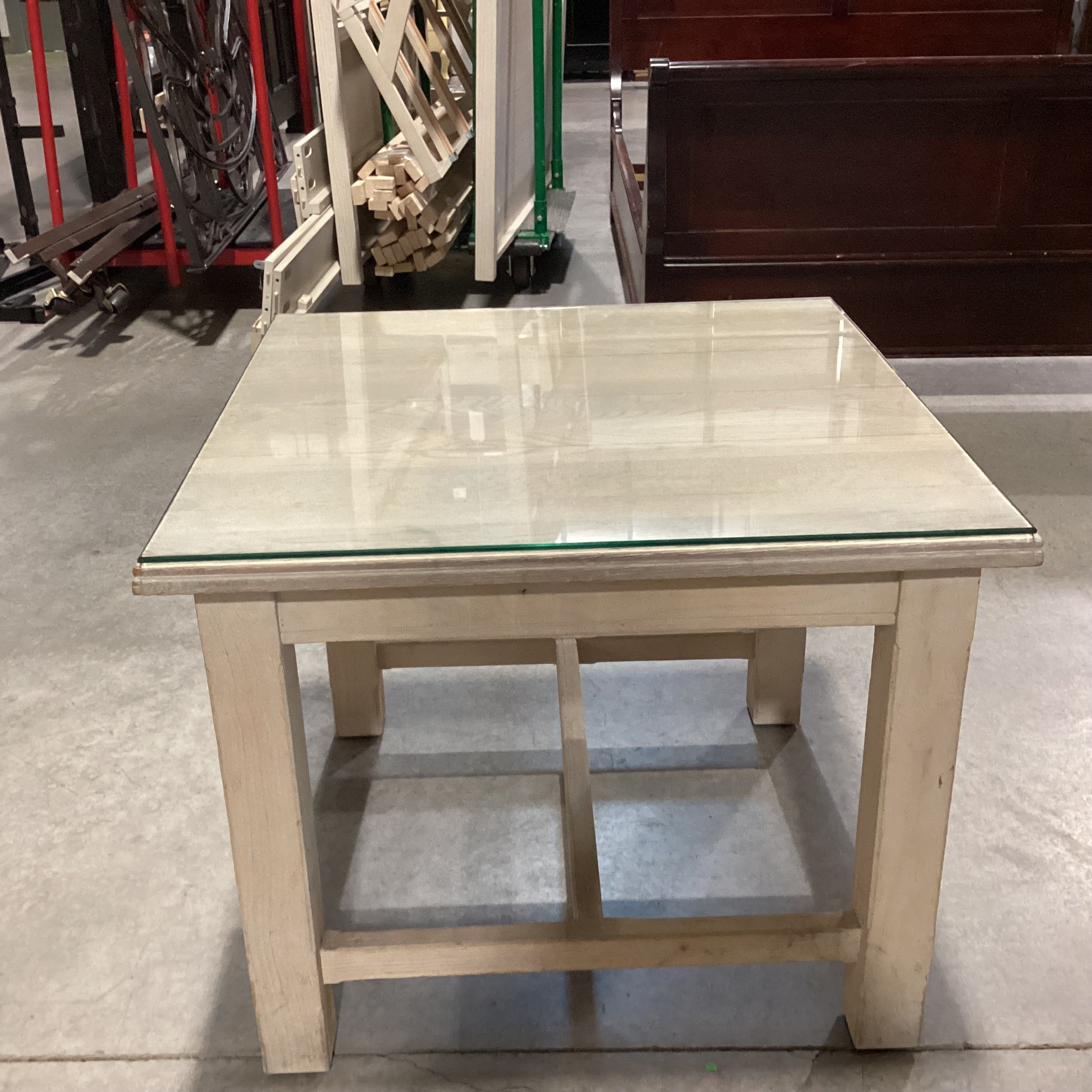 Natural Washed Wood with Glass Top End Table 30"x 30"x 19"
