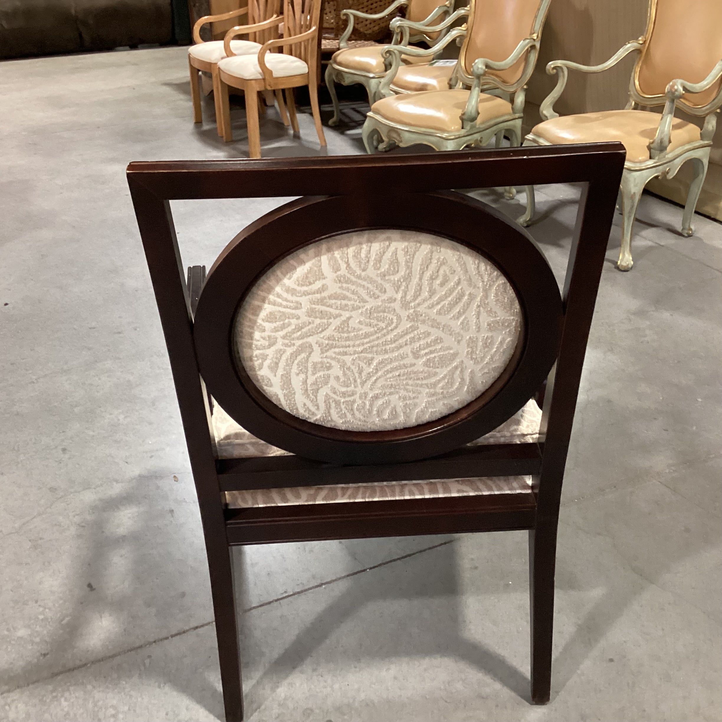 Custom Dark Finish Wood Circle Design with Cream & Raised Chenille Down Mix Chair 27"x 27"x 39"