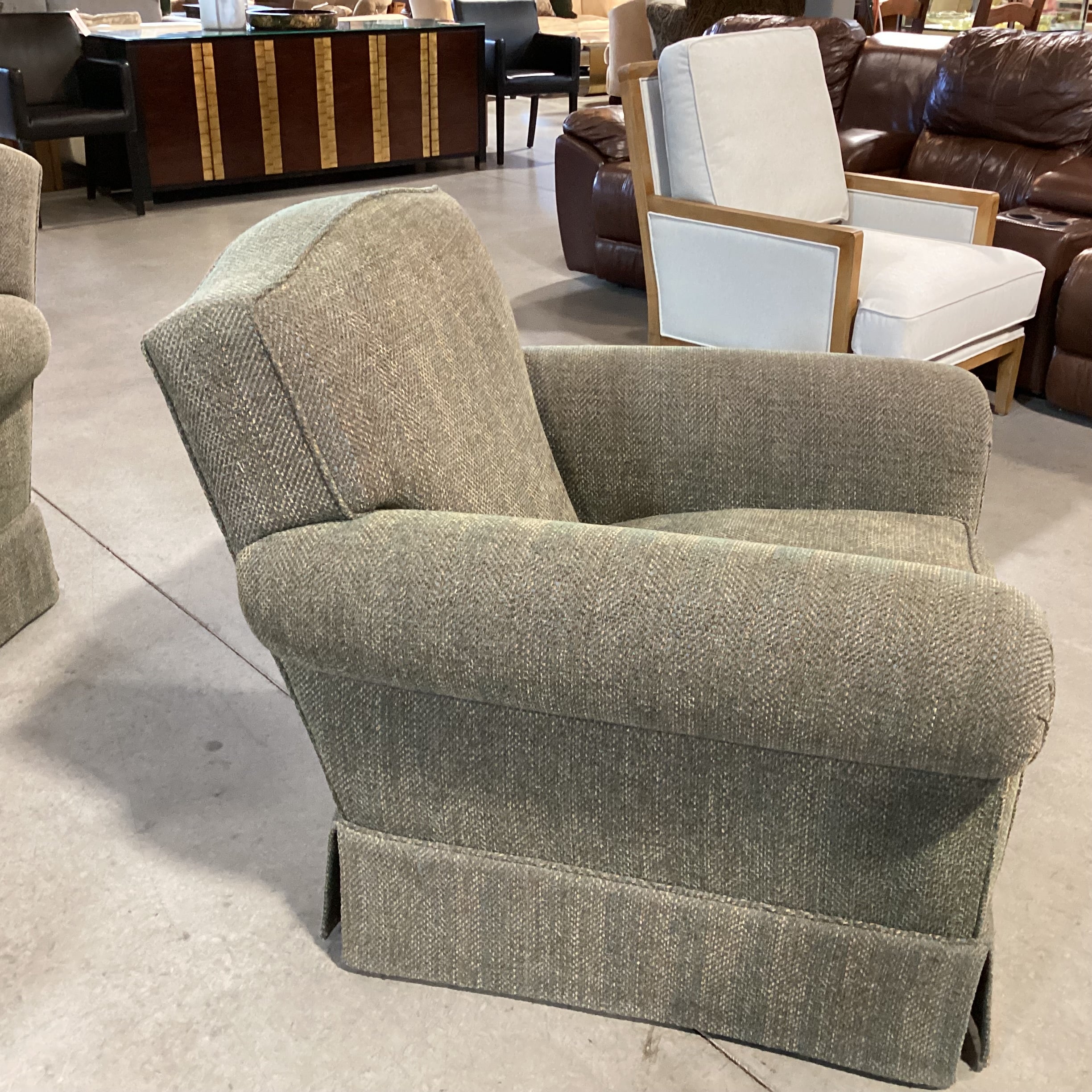 D Langston Green Woven Roll Arm with Tailored Skirt Chair 39"x 42"x 35"
