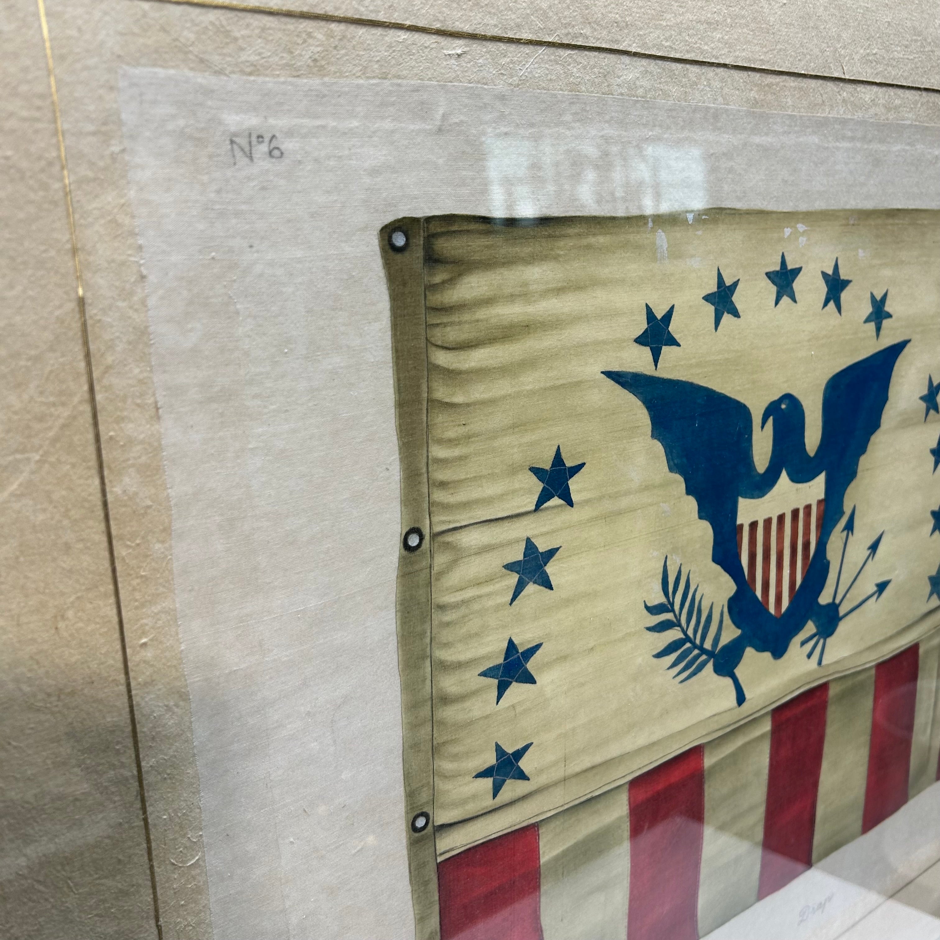 1943 L.R Laffitte French Flag Water Color On Silk 42.5"x 29.5"