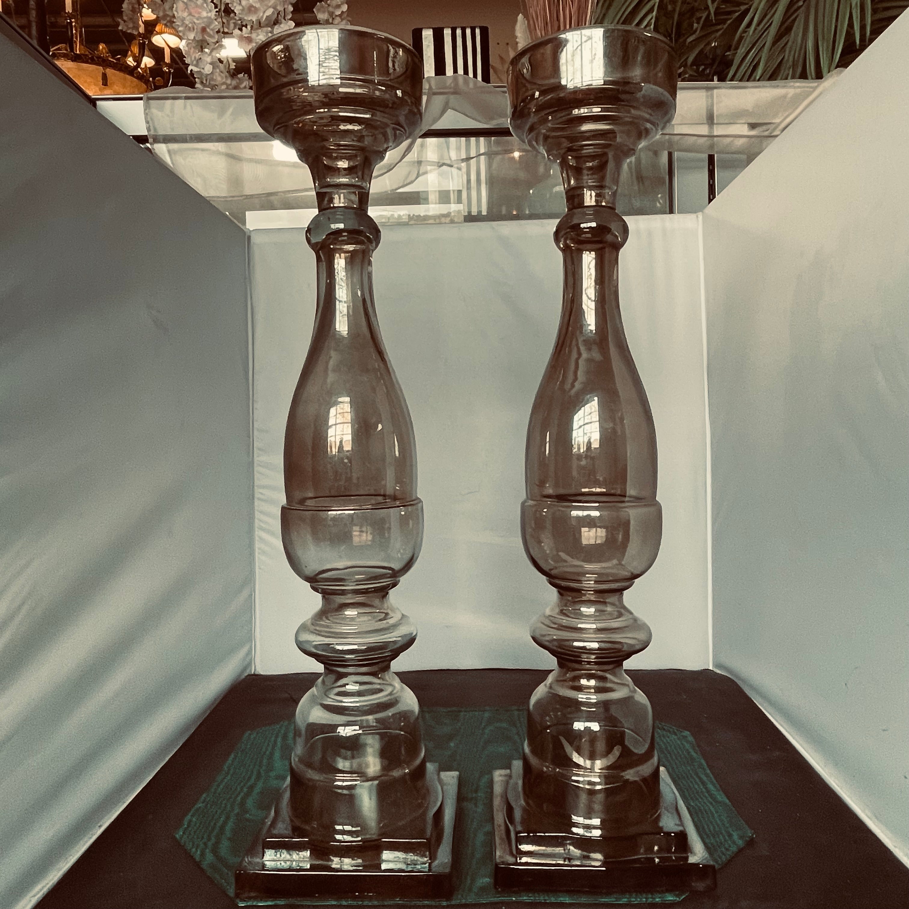 Heavy Smoked Glass Candle Holders by Zodax, Made in India