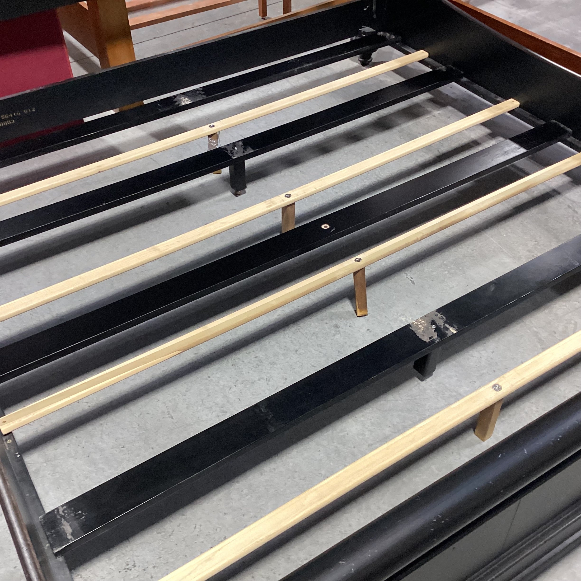 KING Ethan Allen Black Finish Wood Panel Detail Sleigh Bed Set 81"x 90"x 52"