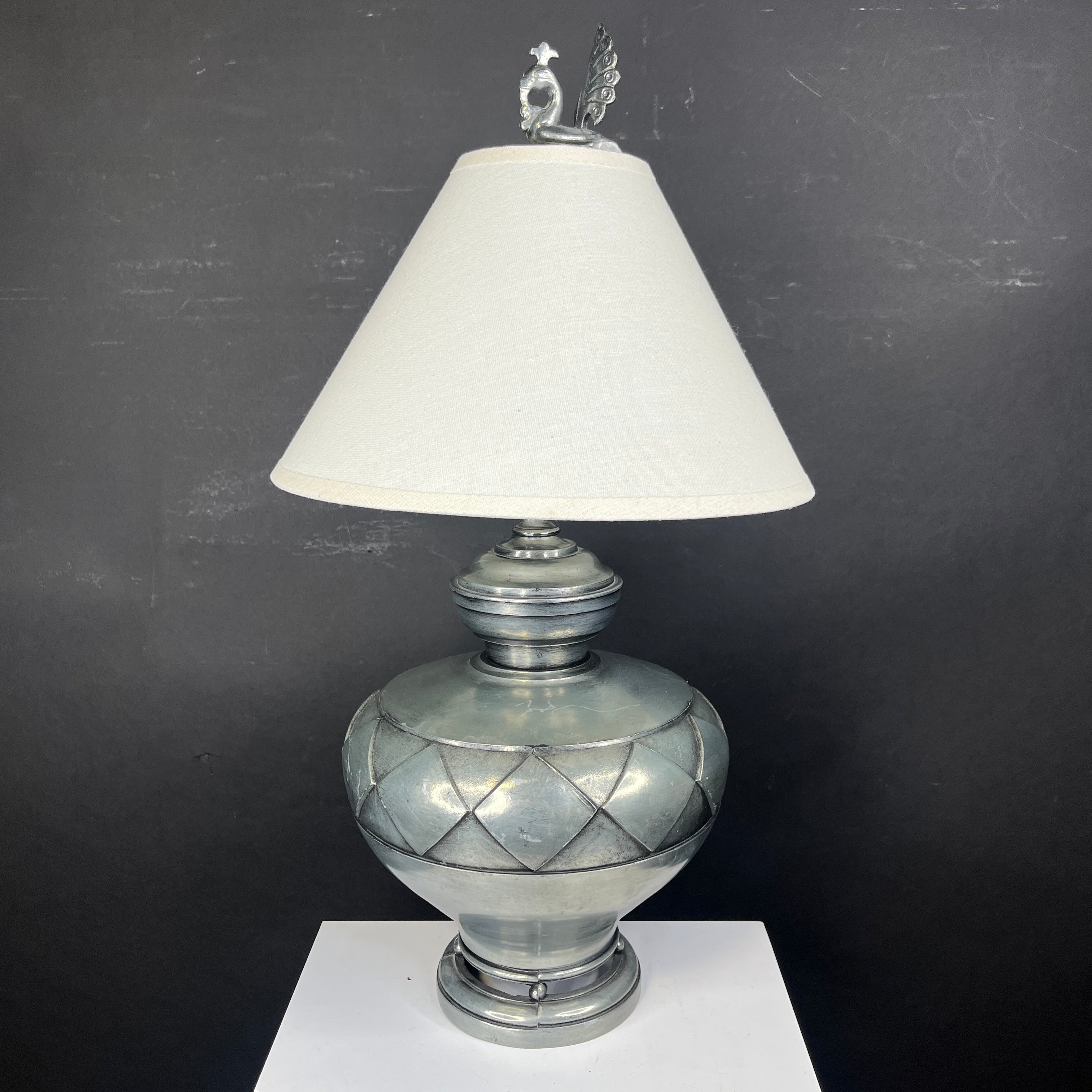 Vintage Cast Metal with Shade Table Lamp 12” Diameter @ Shade x 23”