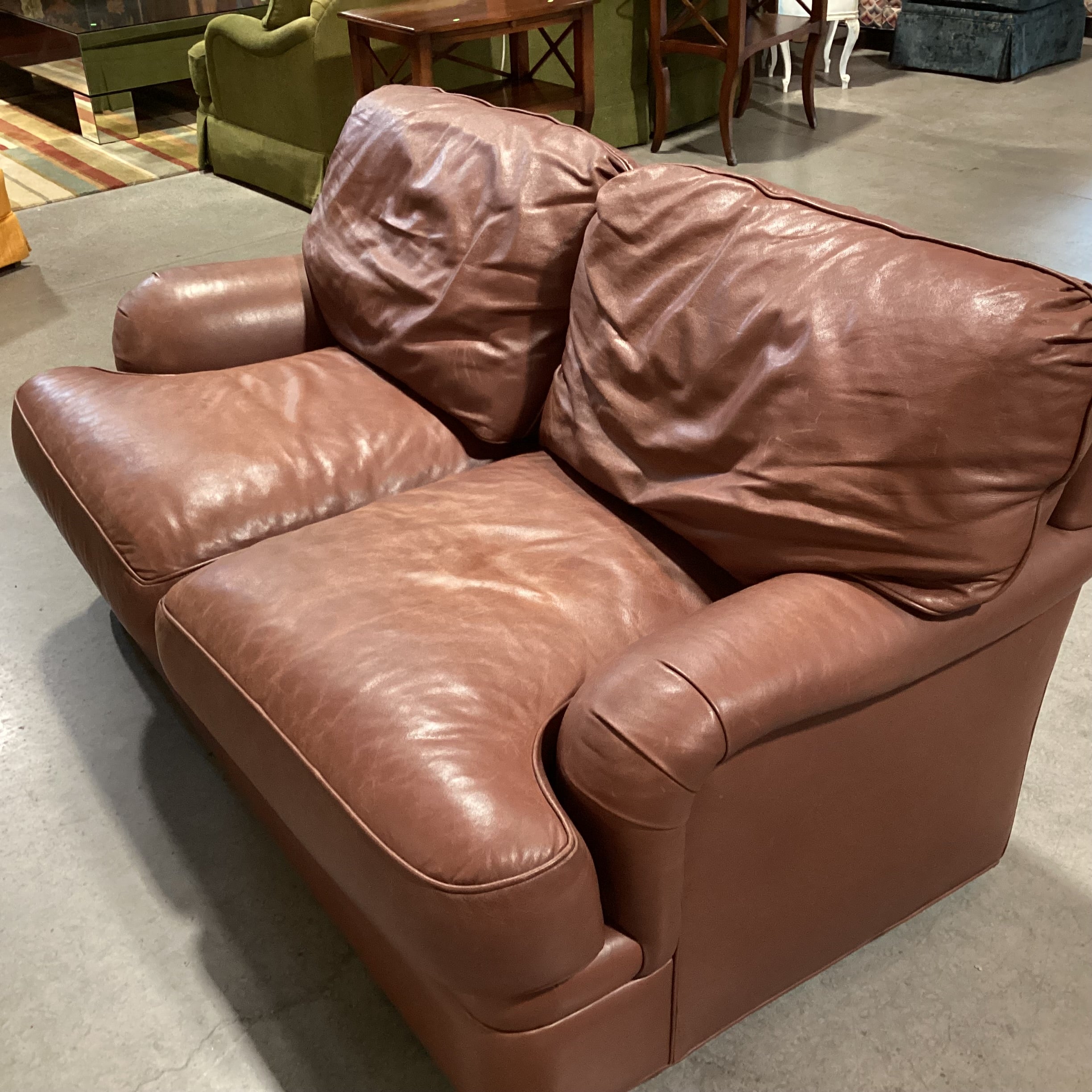 Hancock & Moore Brown Leather Down Mix Loveseat Sofa 66"x 39"x 35"