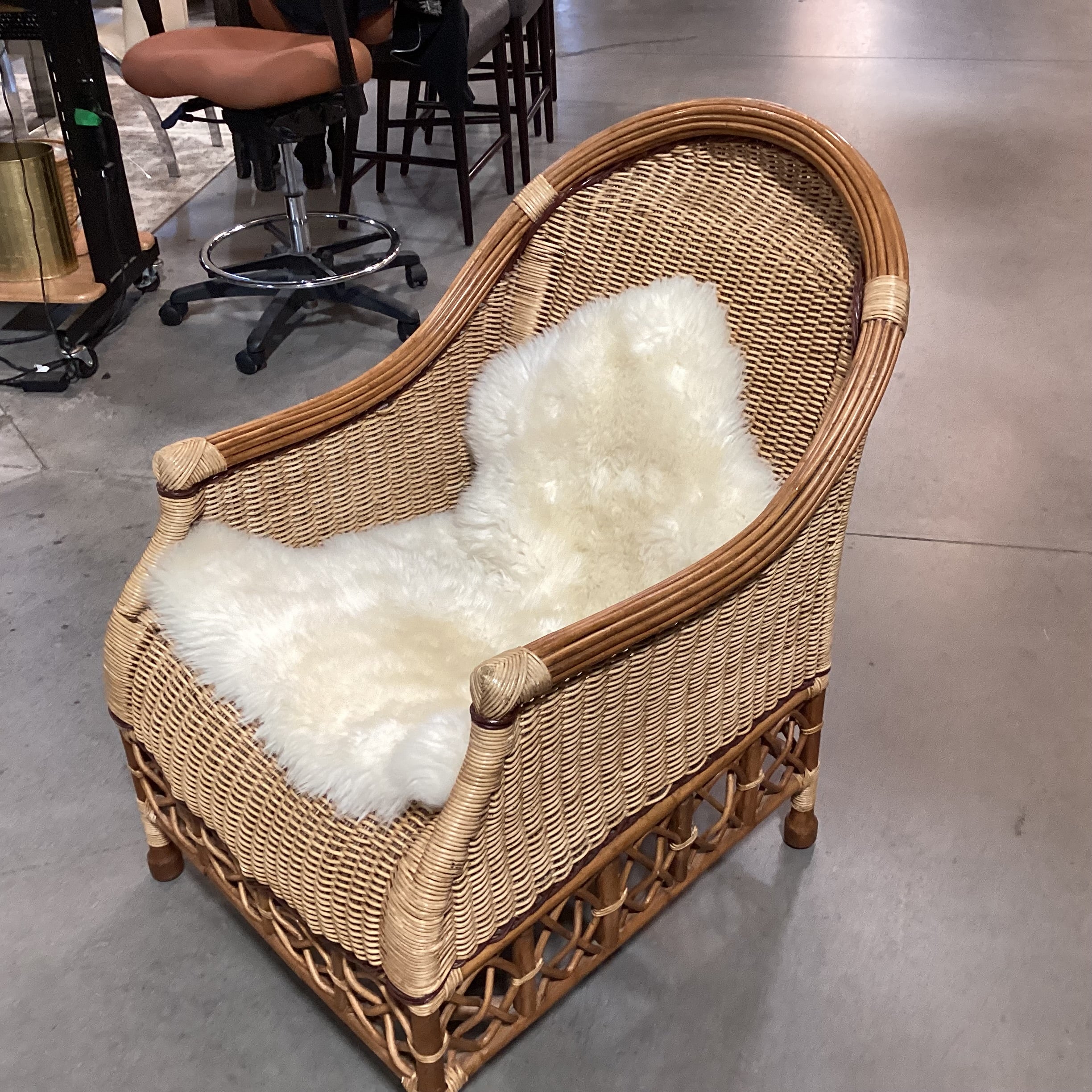 Palecek Wicker with Sheepskin Chair 26"x 36"x 39"