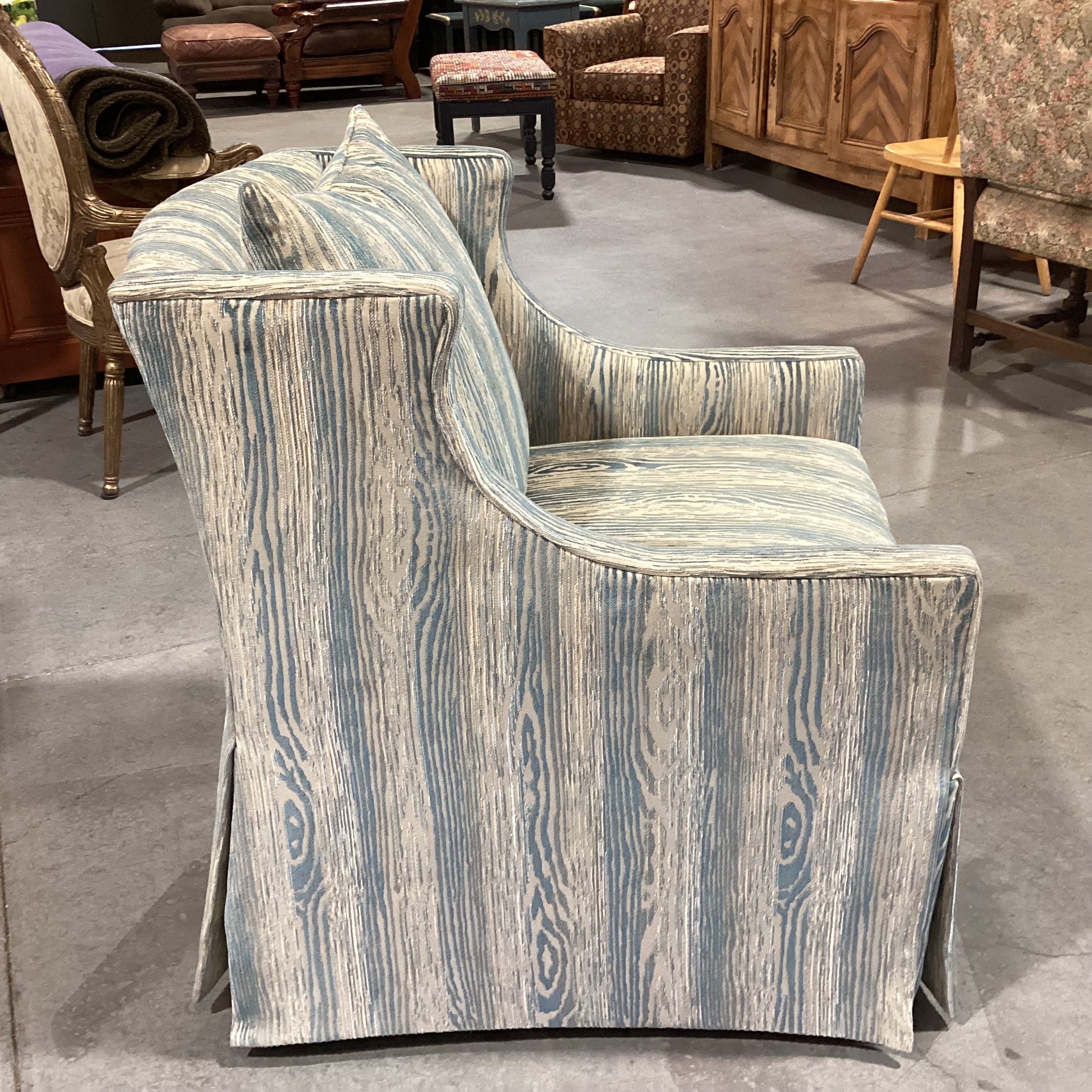 Stanford Furniture Blue & Gold Texture Woven Design Slope Arm Swivel Chair 29"x 34"x 36"