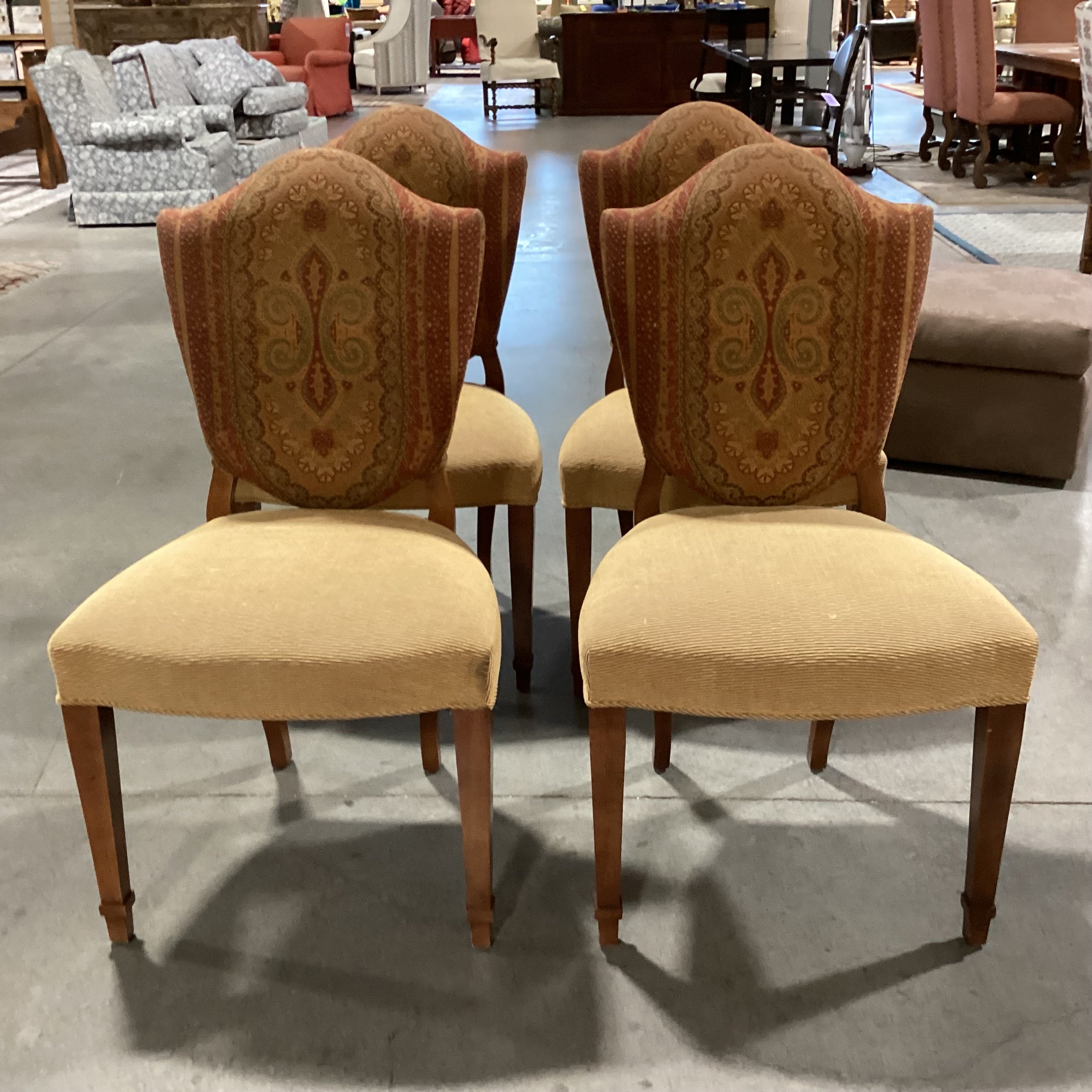 SET of 4 Gold Red Paisley with Gold Ribbed & Micro Suede Back Dining Chairs 22"x 20"x 38"e
