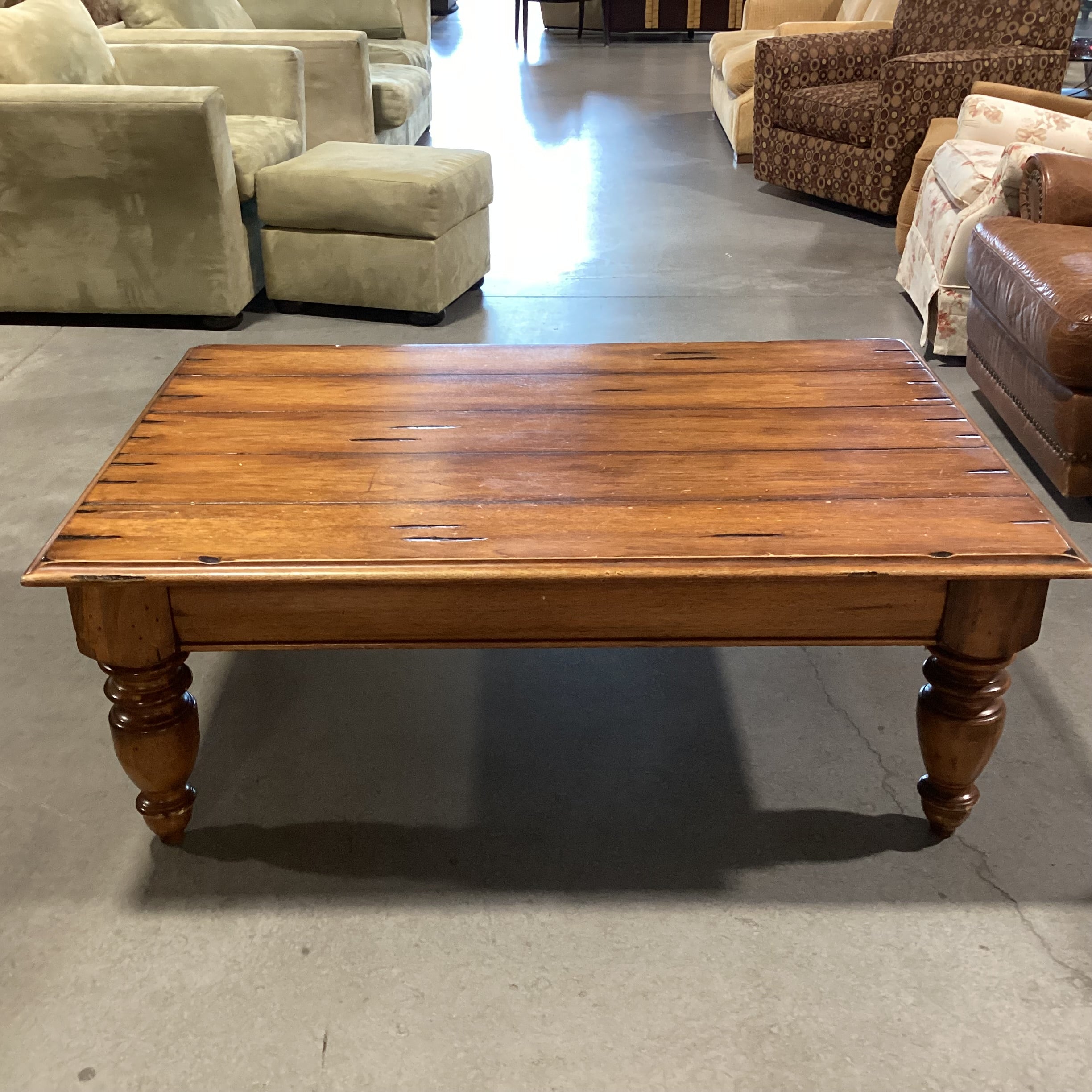 Distressed Finish Carved Wood Coffee Table 50"x 34"x 19"