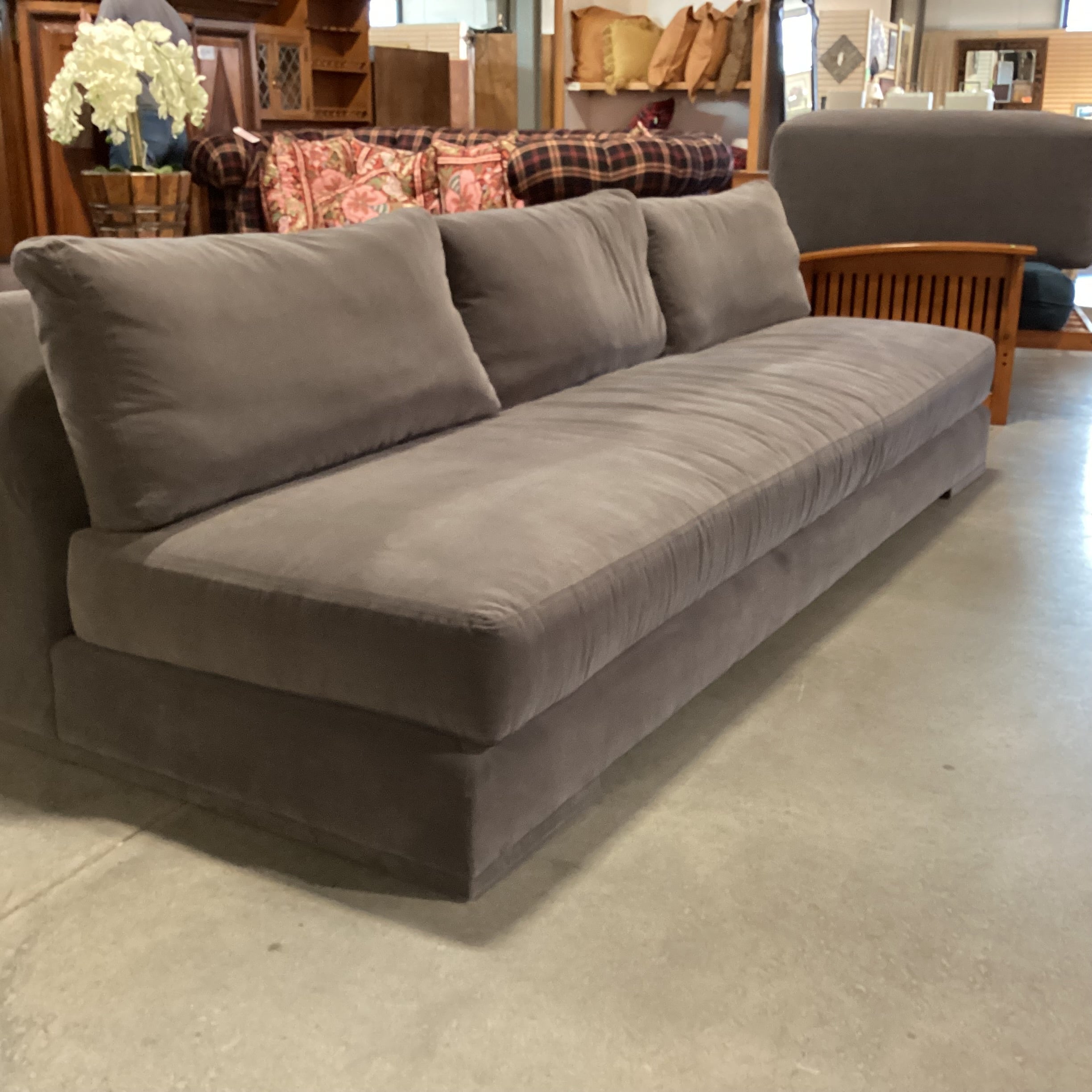 Verellen Grey Velvet & Down Modern Armless Sofa 110"x 42"x 30"