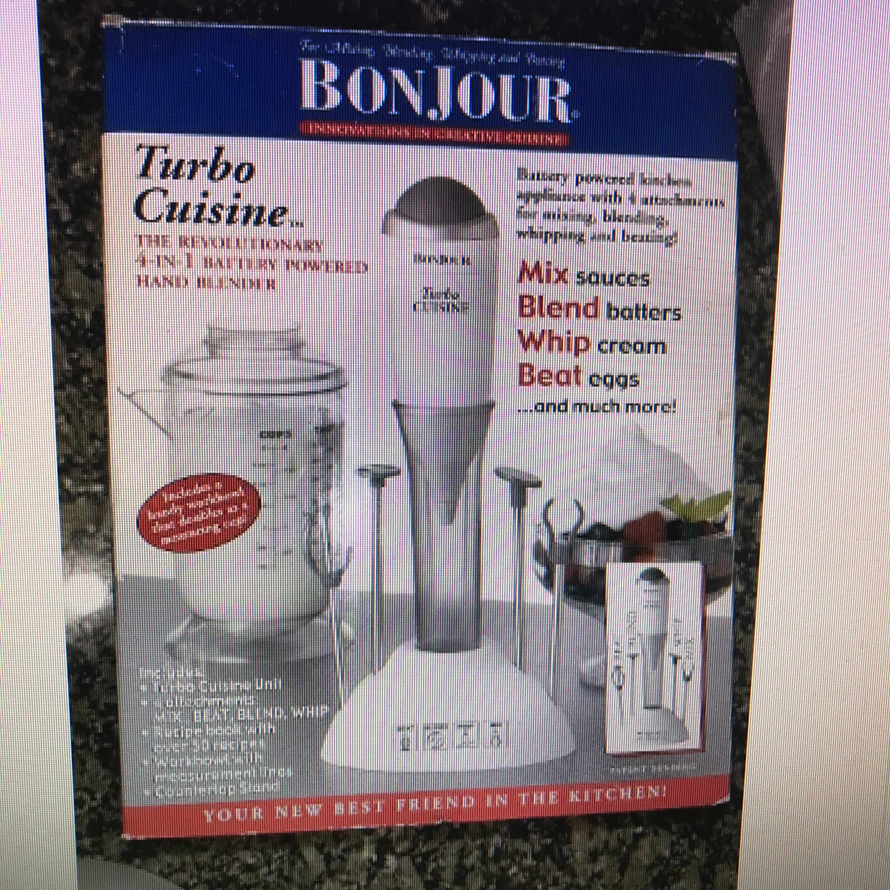 Bonjour Turbo Cuisine HandHeld Blender, Beater, Whipper, Mixer 4 AA Batteries